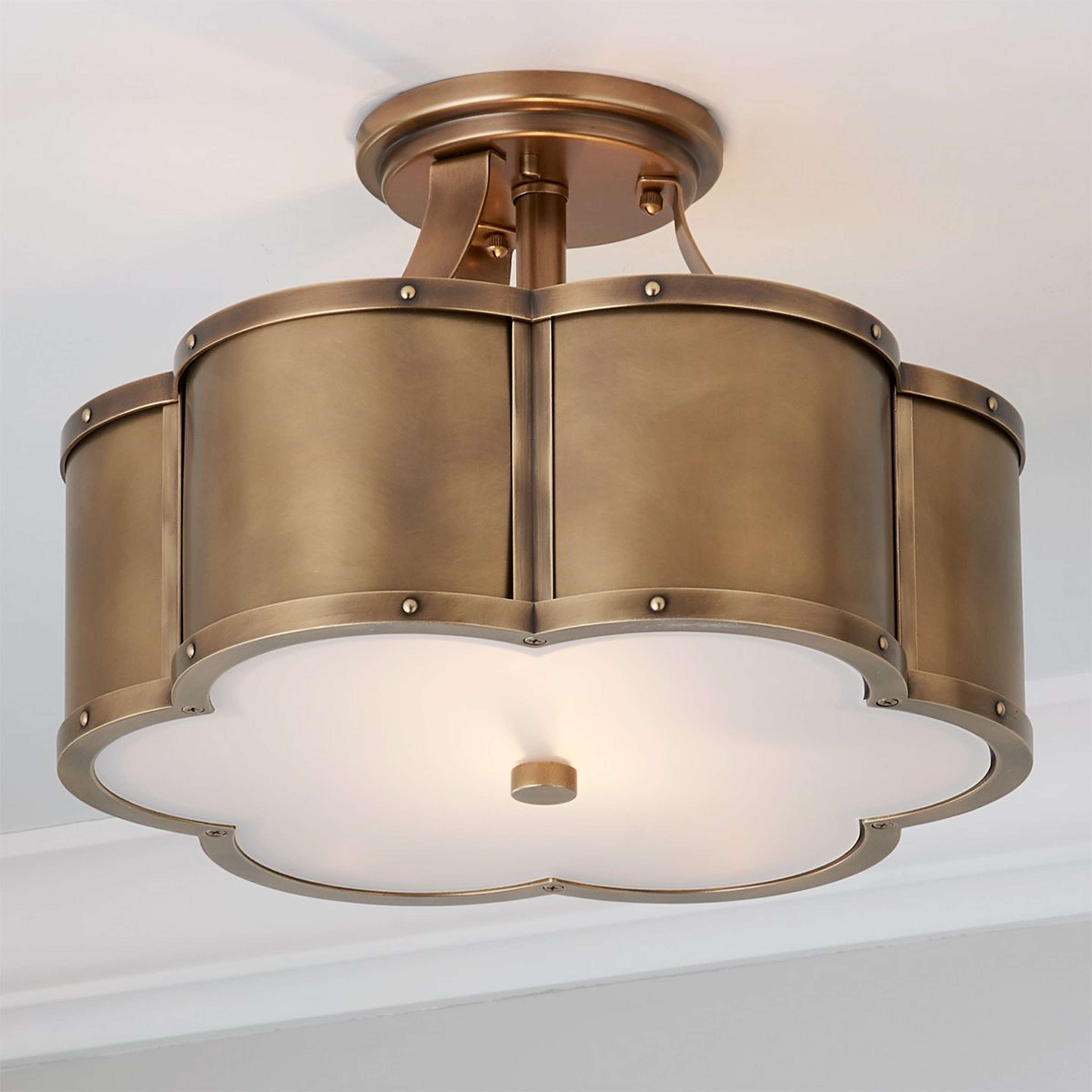 A Urban Floral Semi-Flush Ceiling Light - 2 Light with Aged Brass color