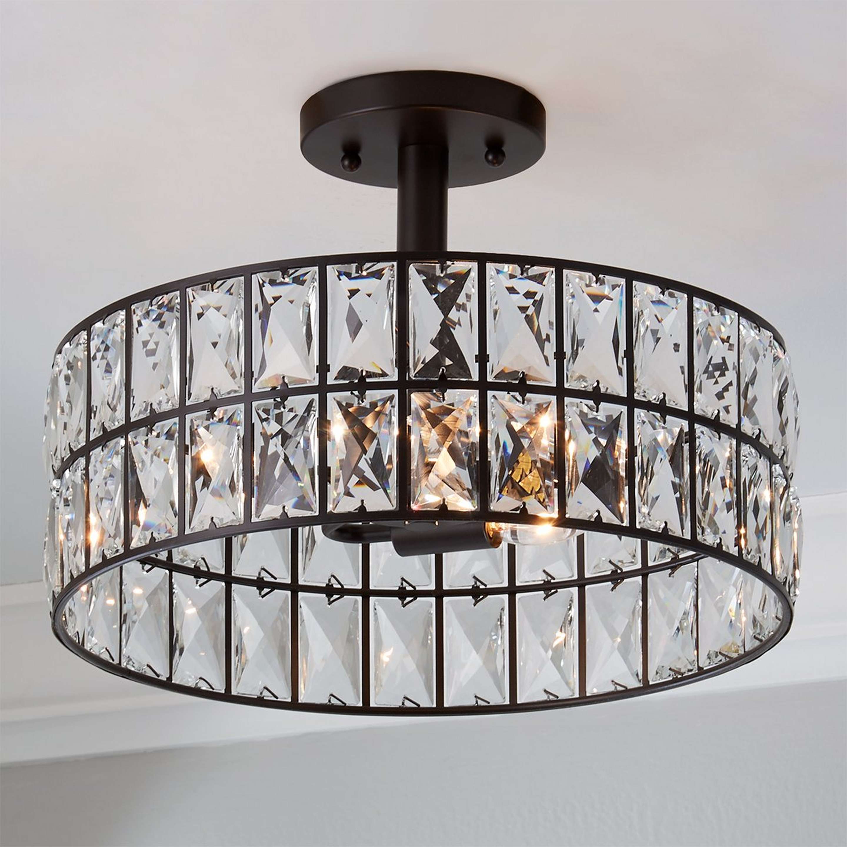 A Glinting Glam Semi-Flush Ceiling Light with Dark Bronze / Crystal color