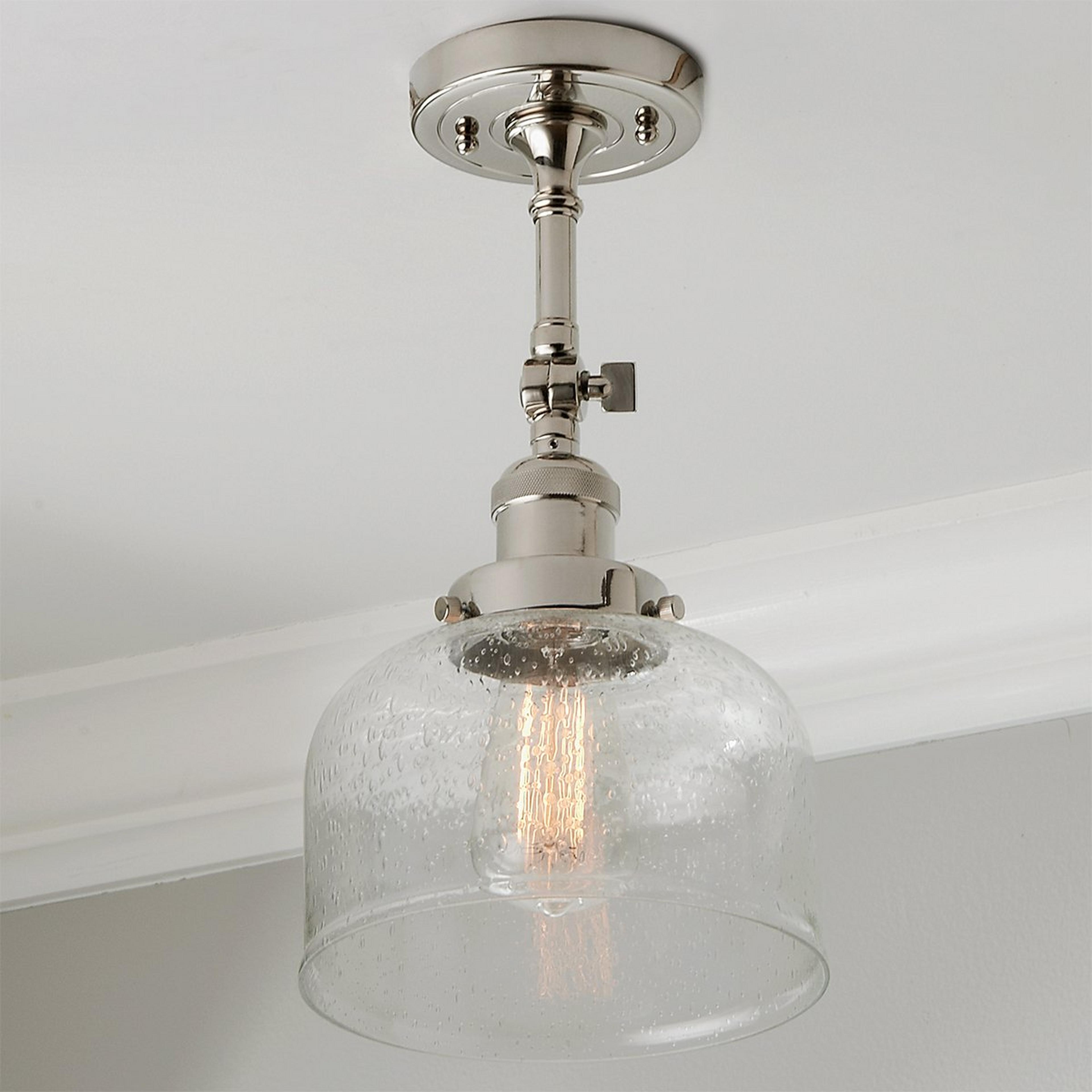 A Kelsey Convertible Ceiling Light - Dome Seeded with Polished Nickel / Clear Seeded Glass color
