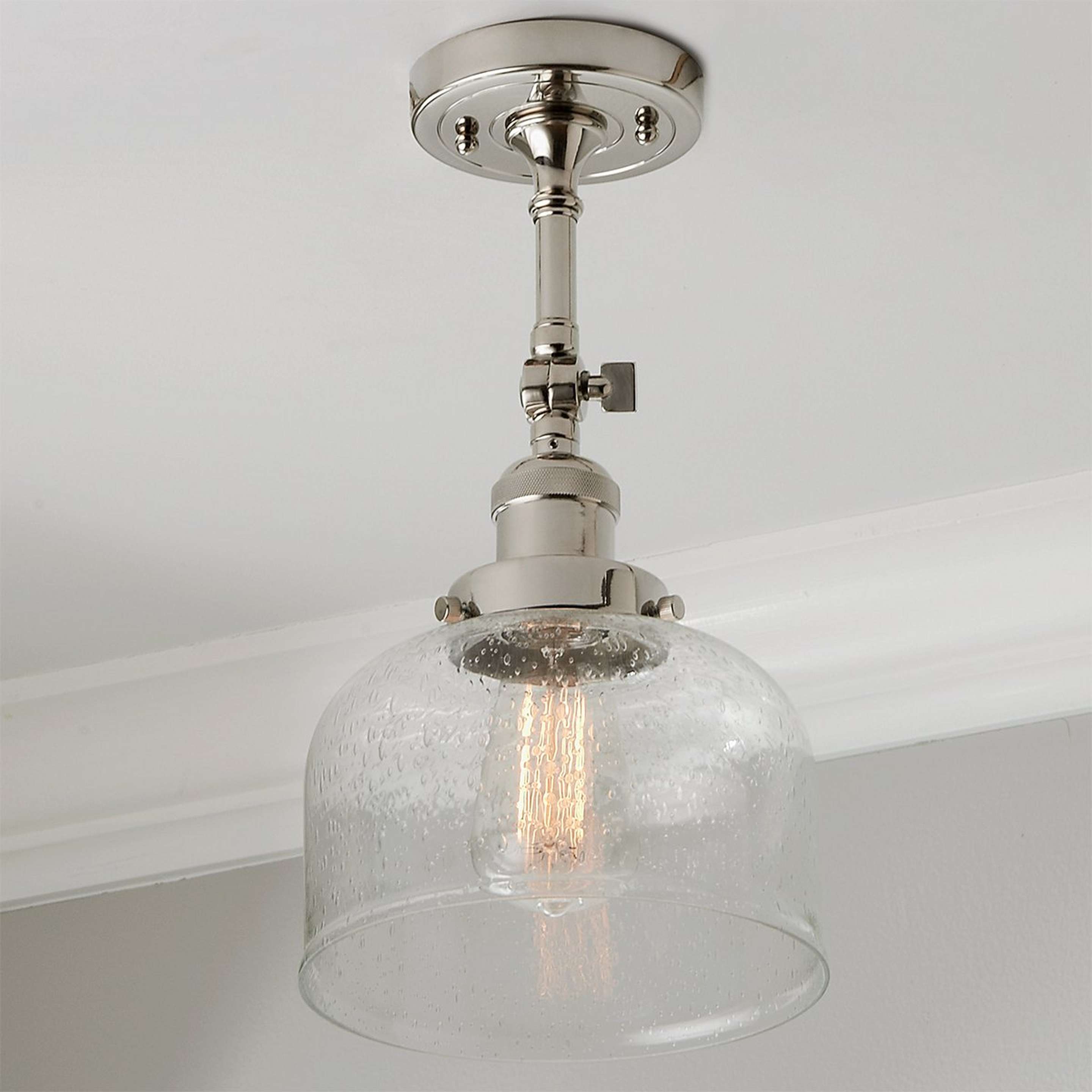 A Kelsey Convertible Ceiling Light - Dome Seeded with Polished Nickel / Clear Seeded Glass color