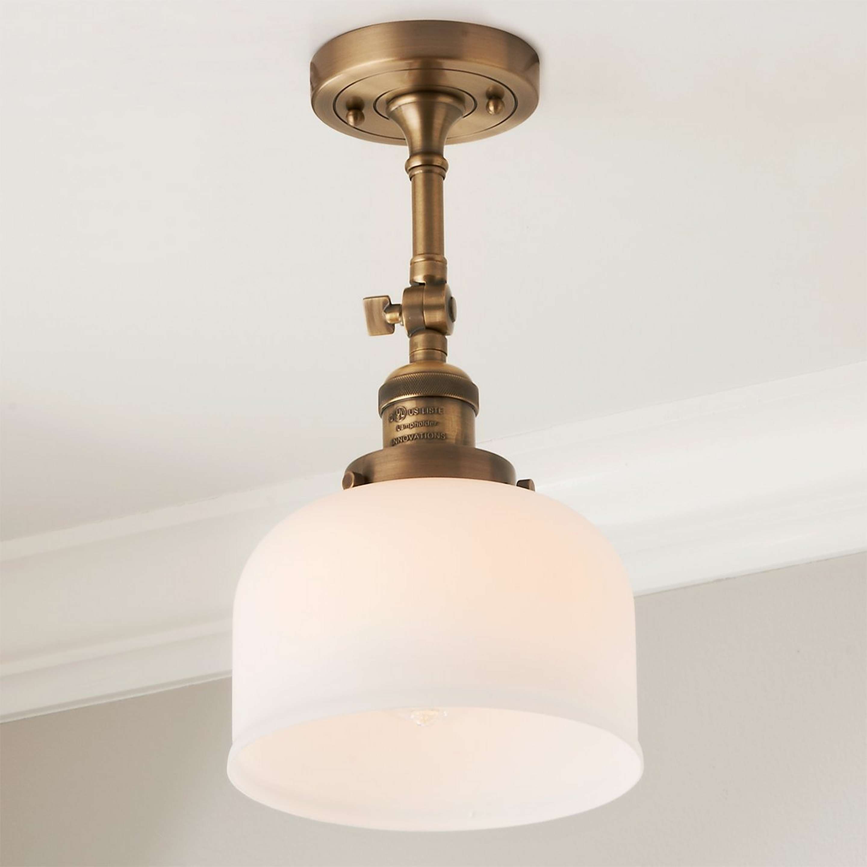 A Kelsey Convertible Ceiling Light - Dome Frosted with Antique Brass / Frosted White Glass color