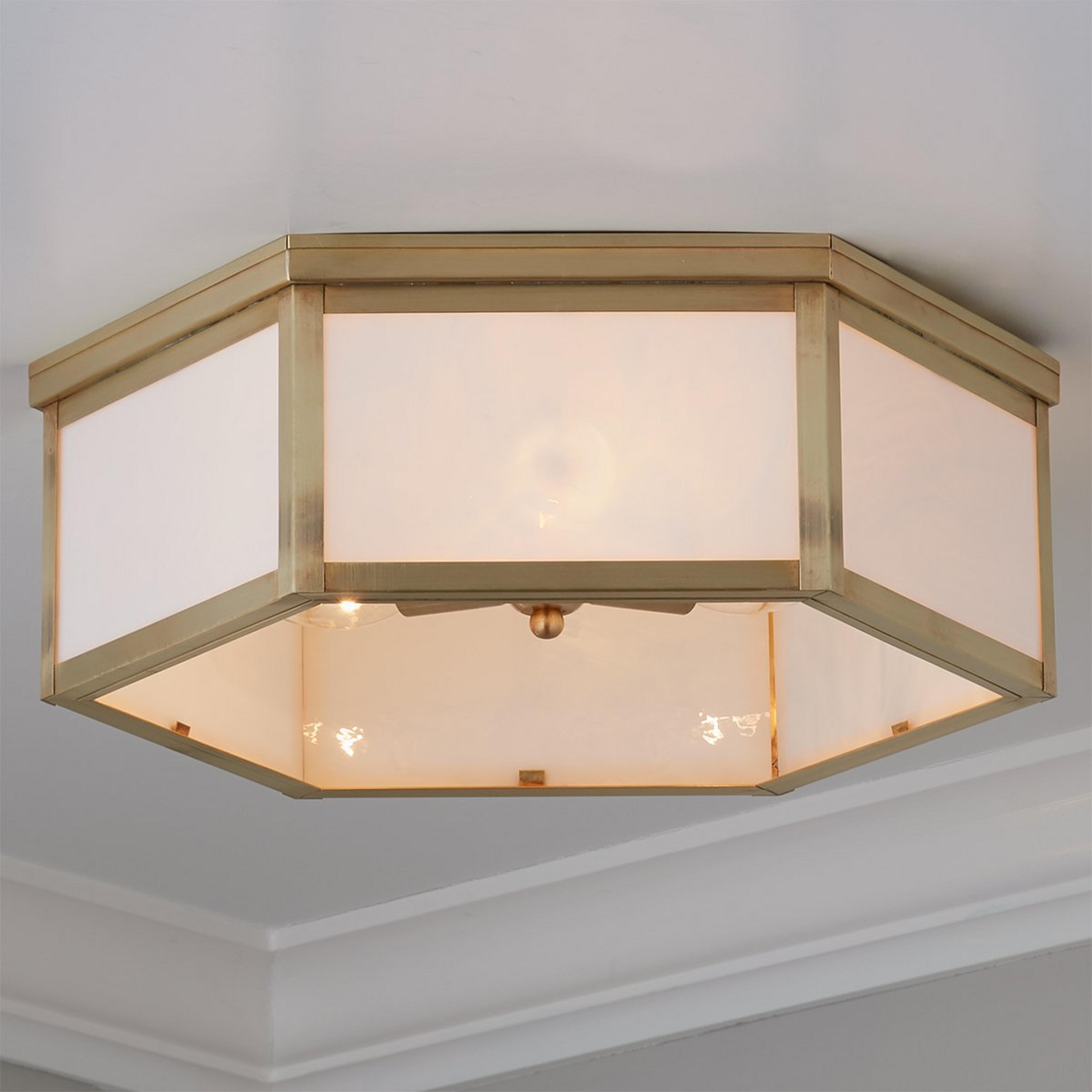A Plaza Ceiling Light with Solid Brass / White Art Glass  color