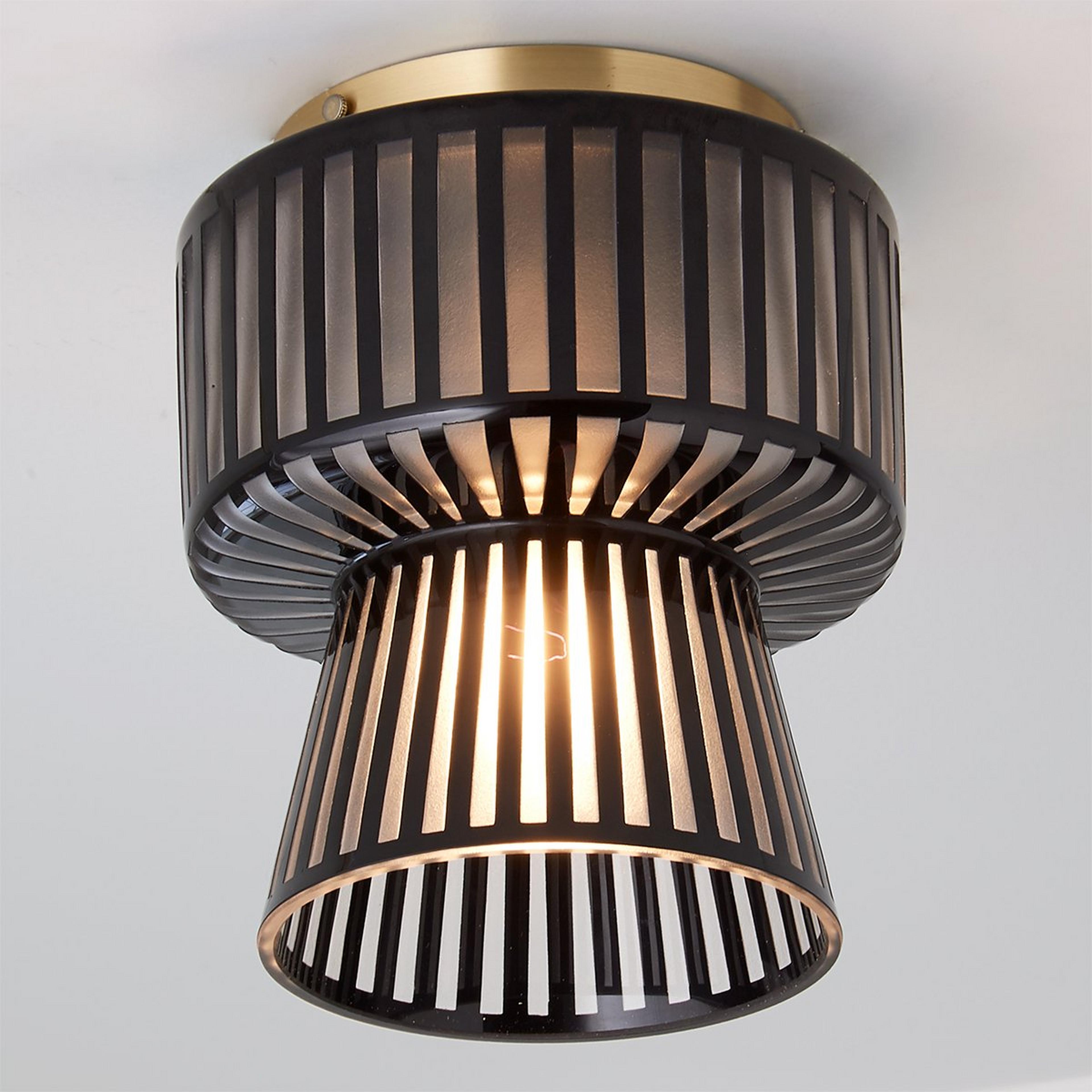 A Linea Ceiling Light with Solid Brass / Black / Frosted Clear  color