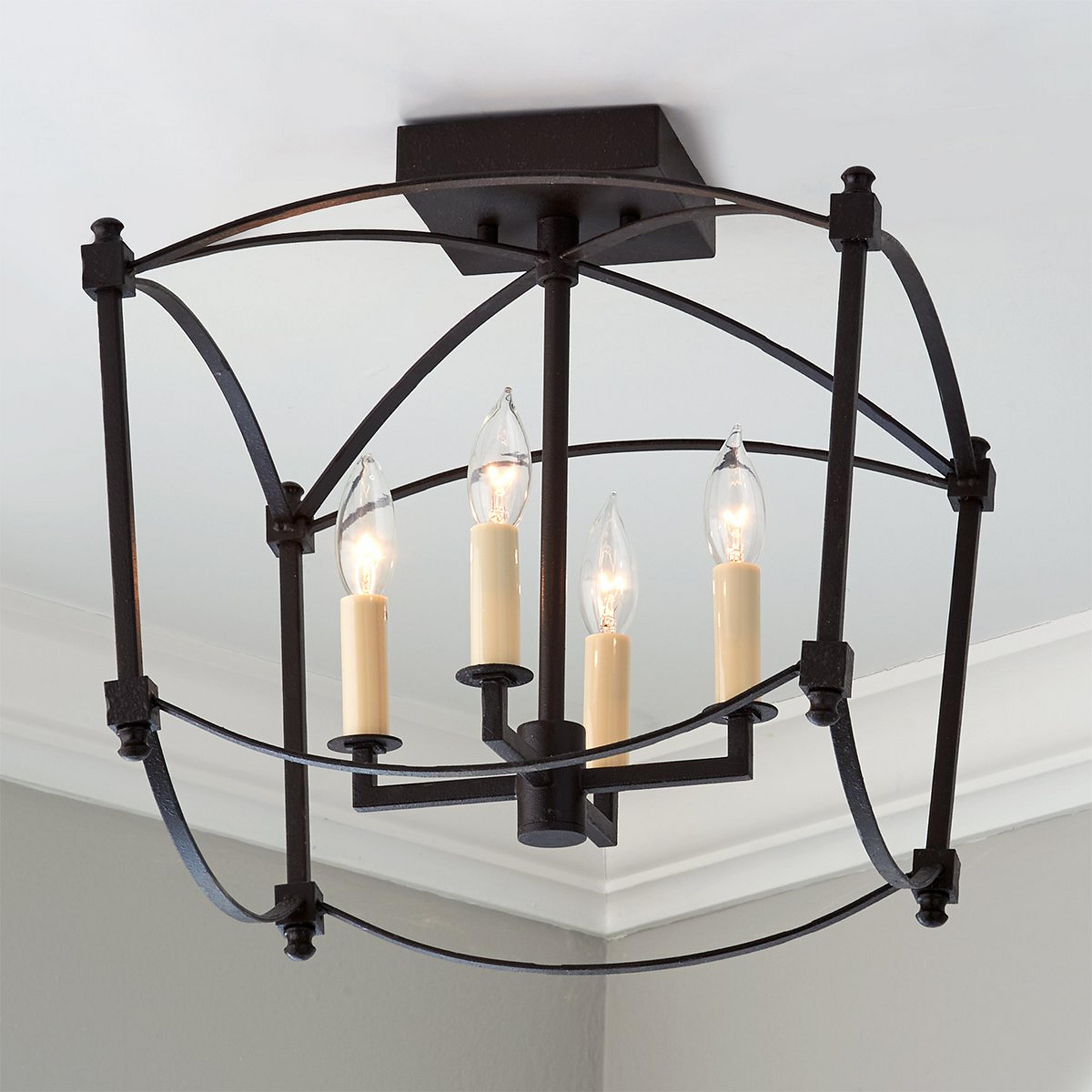 A Traditional Beaux Ceiling Light with Aged Steel color