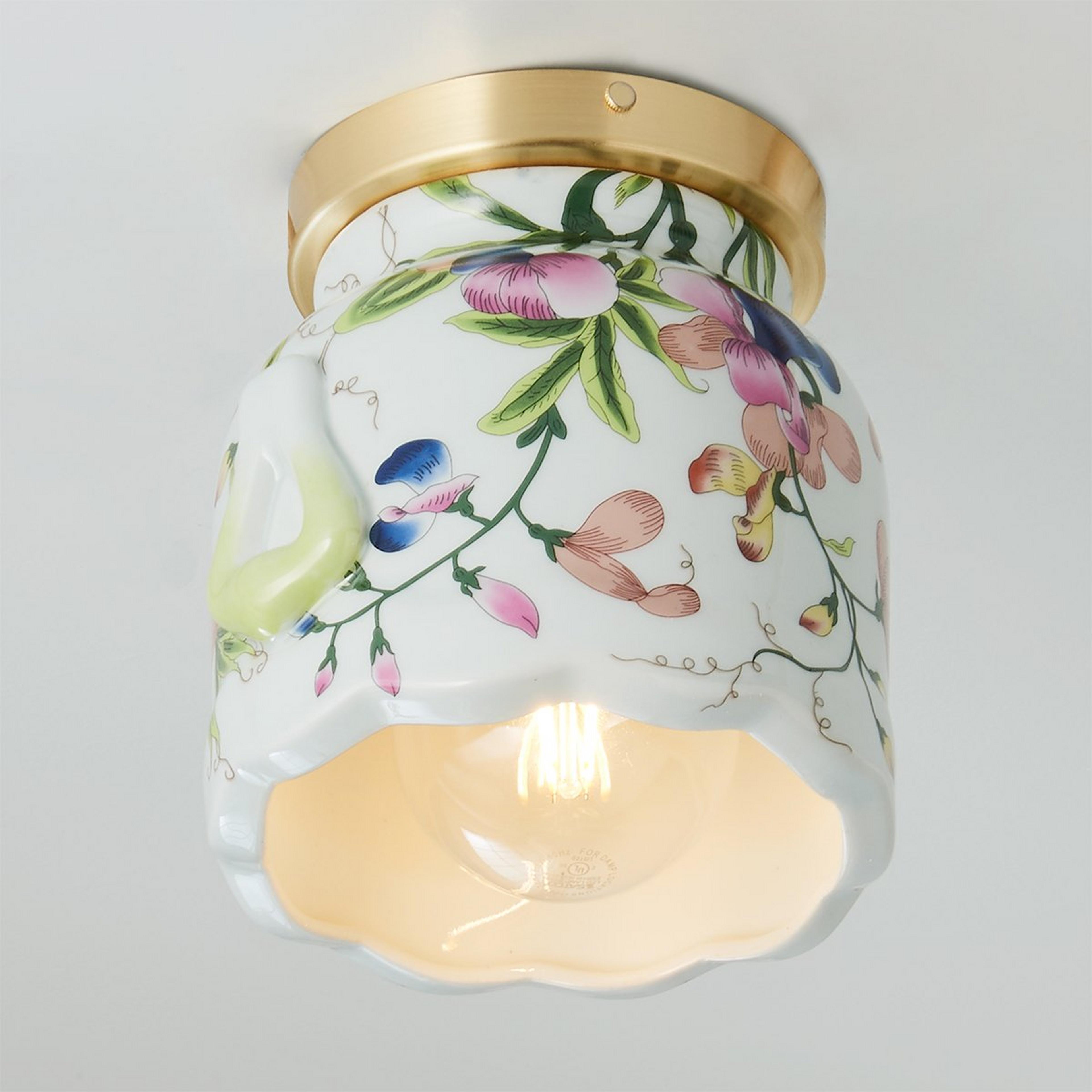 A Cottagecore Ceiling Light with Solid Brass / Pea Shoot  color
