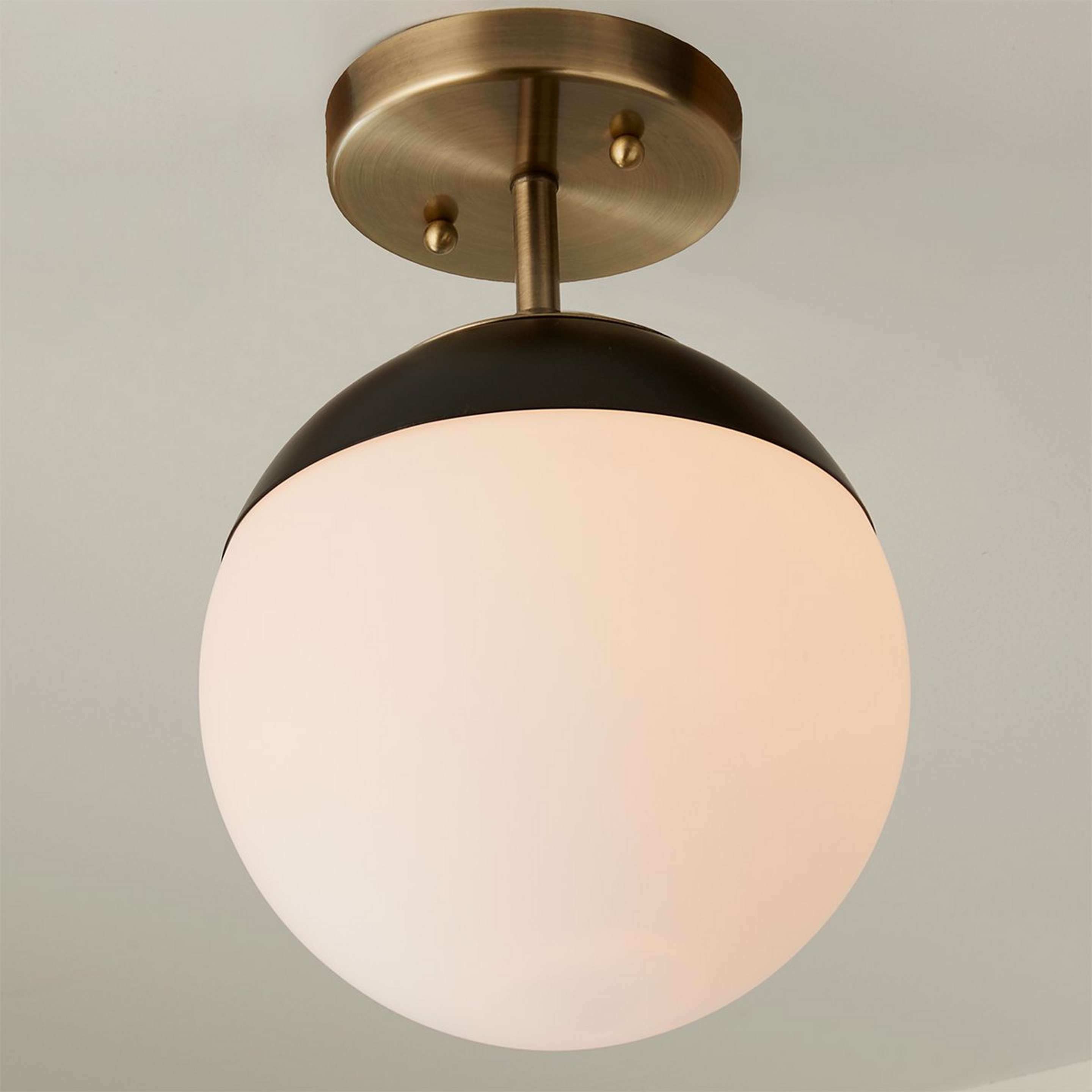 A Mid-Century Opal Globe Semi-Flush Ceiling Light with Antique Brass / Matte Black / Opal color