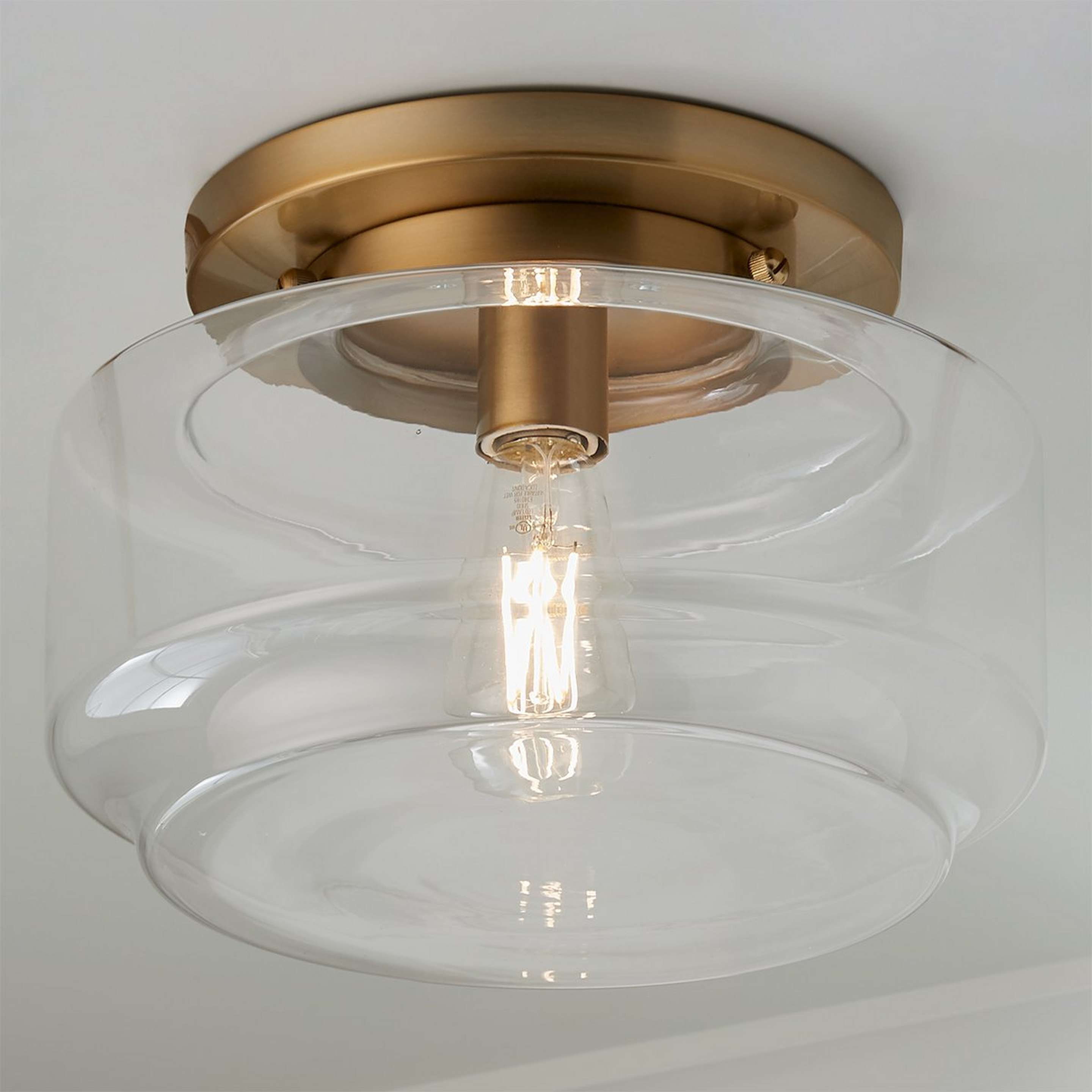 A Orson Semi-Flush Ceiling Light with Satin Brass / Clear Glass color