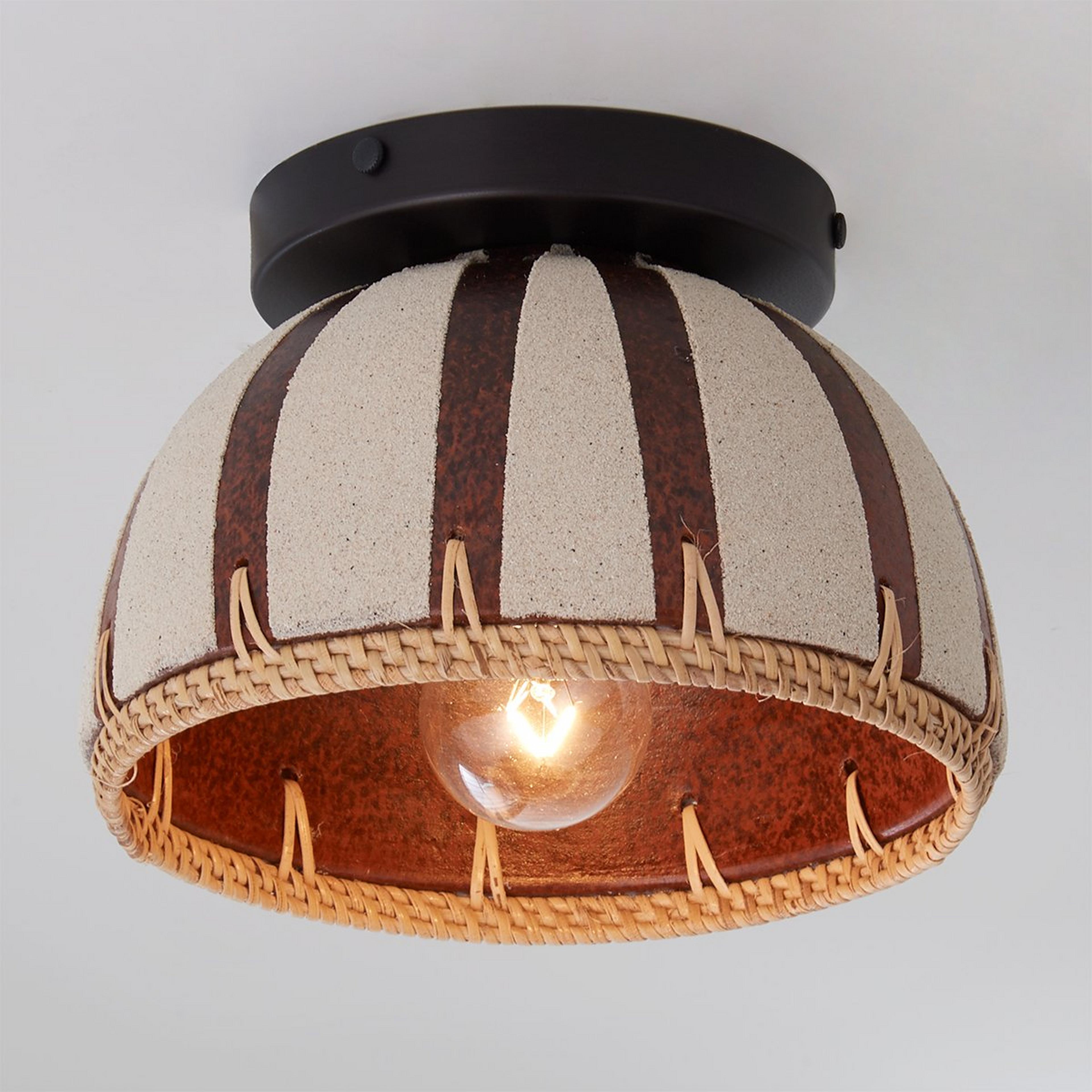 A Sahara Stripe Ceiling Light - Small with Darkened Copper / Terracotta / Sand / Rattan color