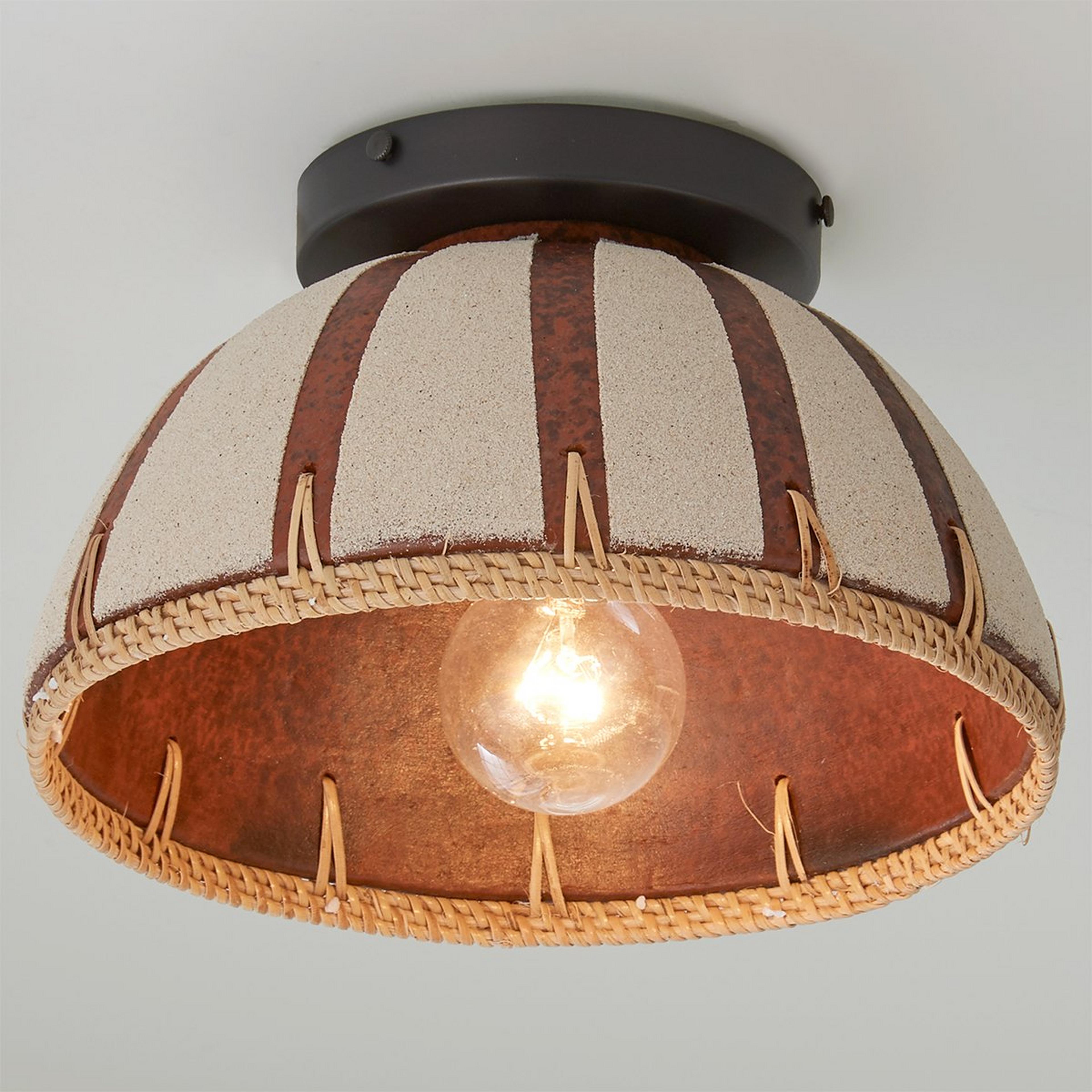 A Sahara Stripe Ceiling Light - Large with Darkened Copper / Terracotta / Sand / Rattan color