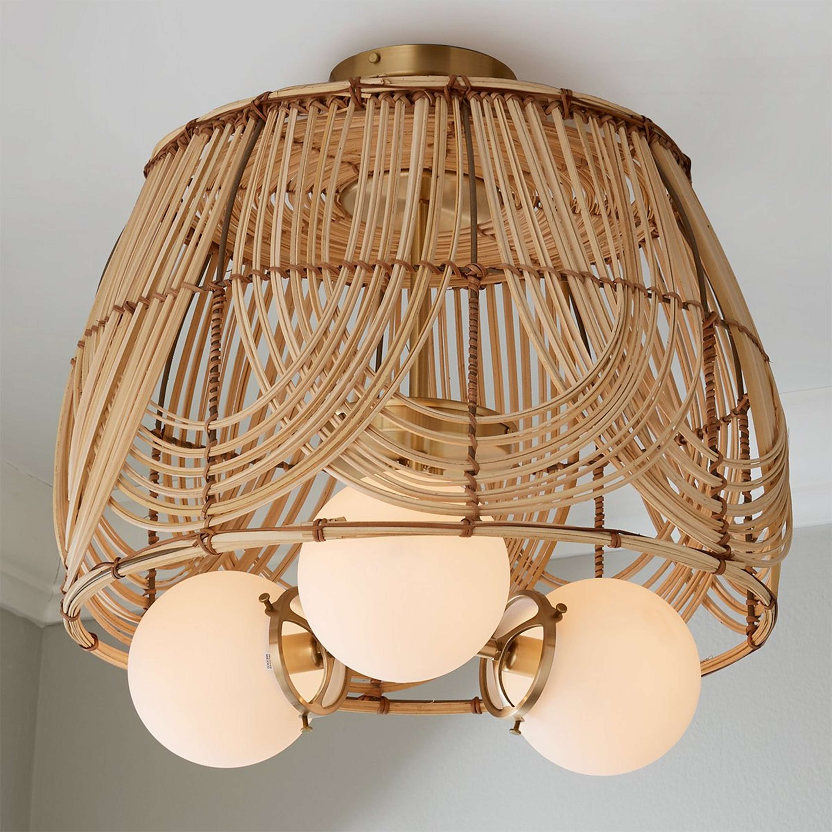 A Serene Deco Ceiling Light - Large with Raw Brass / Seagrass / White Glass color