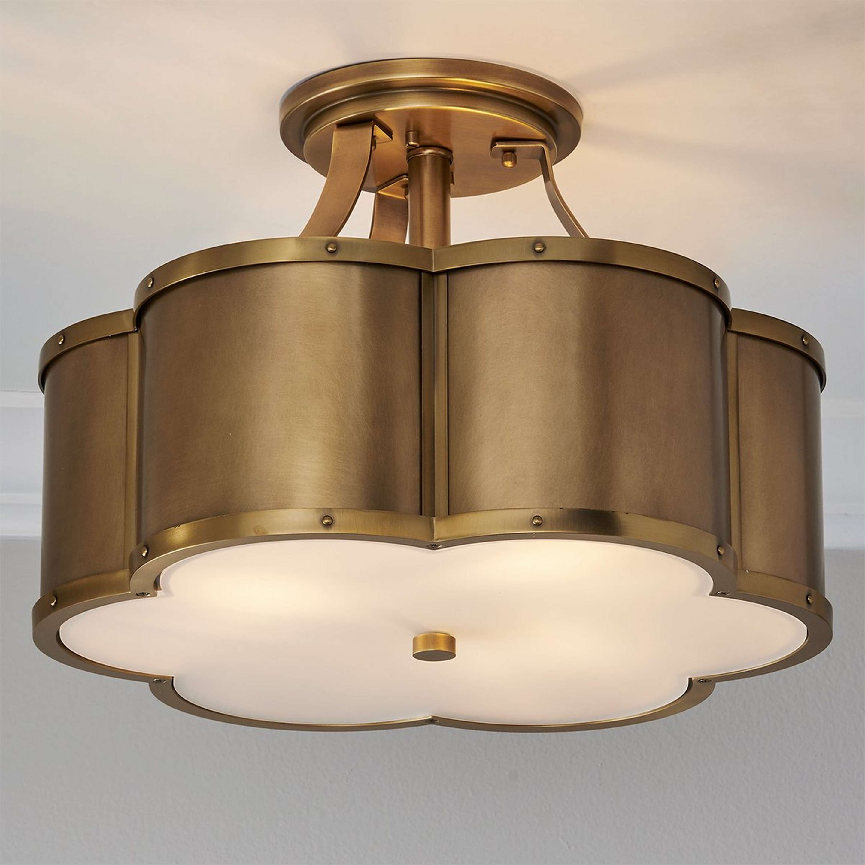A Urban Floral Semi-Flush Ceiling Light - 3 Light with Aged Brass color