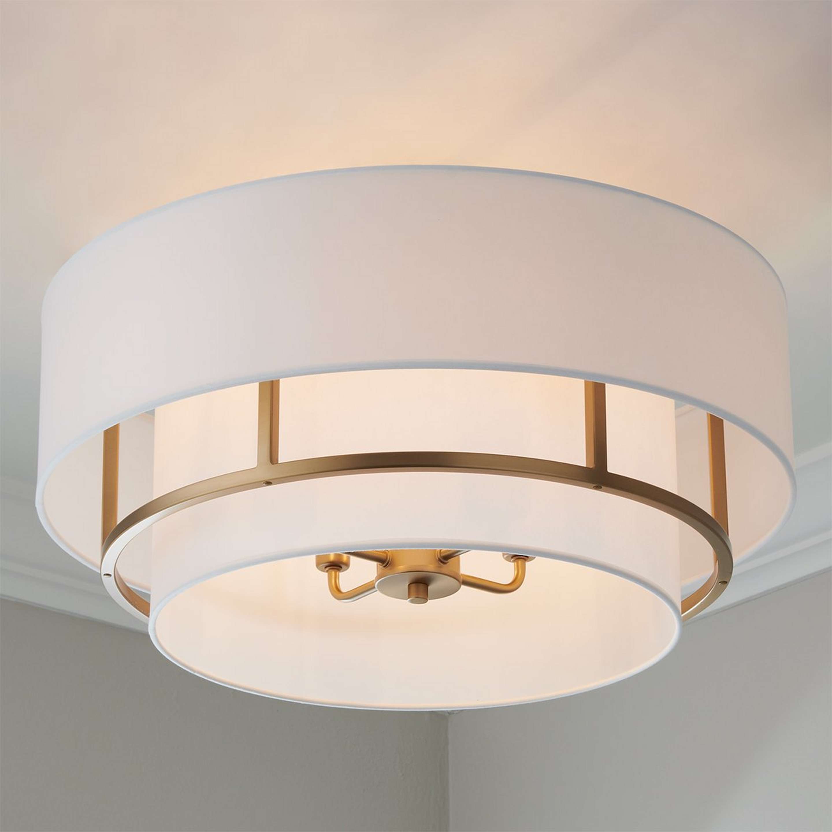 A Siobhan Semi-Flush Ceiling Light - Medium with Antique Brass / Off-White color
