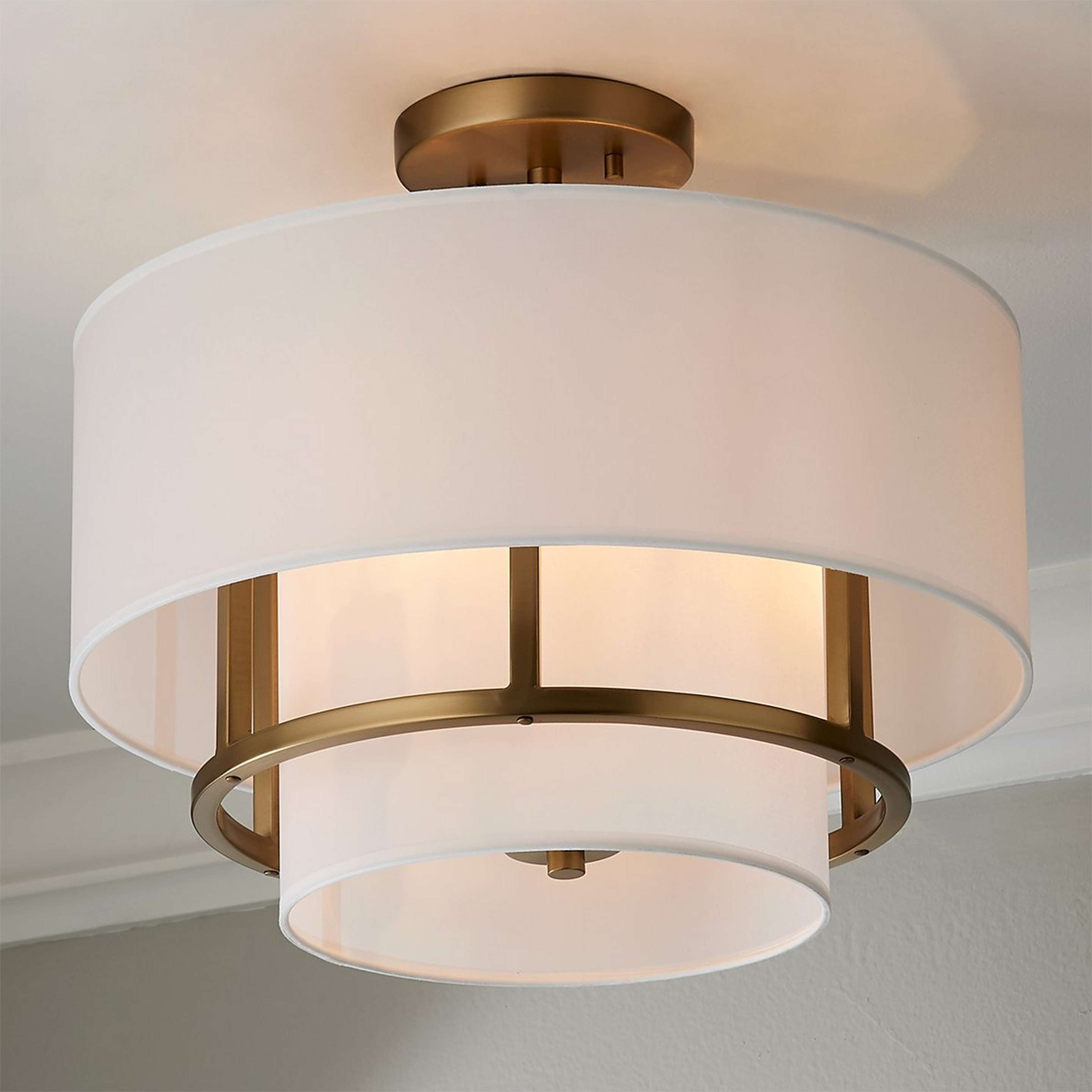 A Siobhan Semi-Flush Ceiling Light - Small with Antique Brass / Off-White color