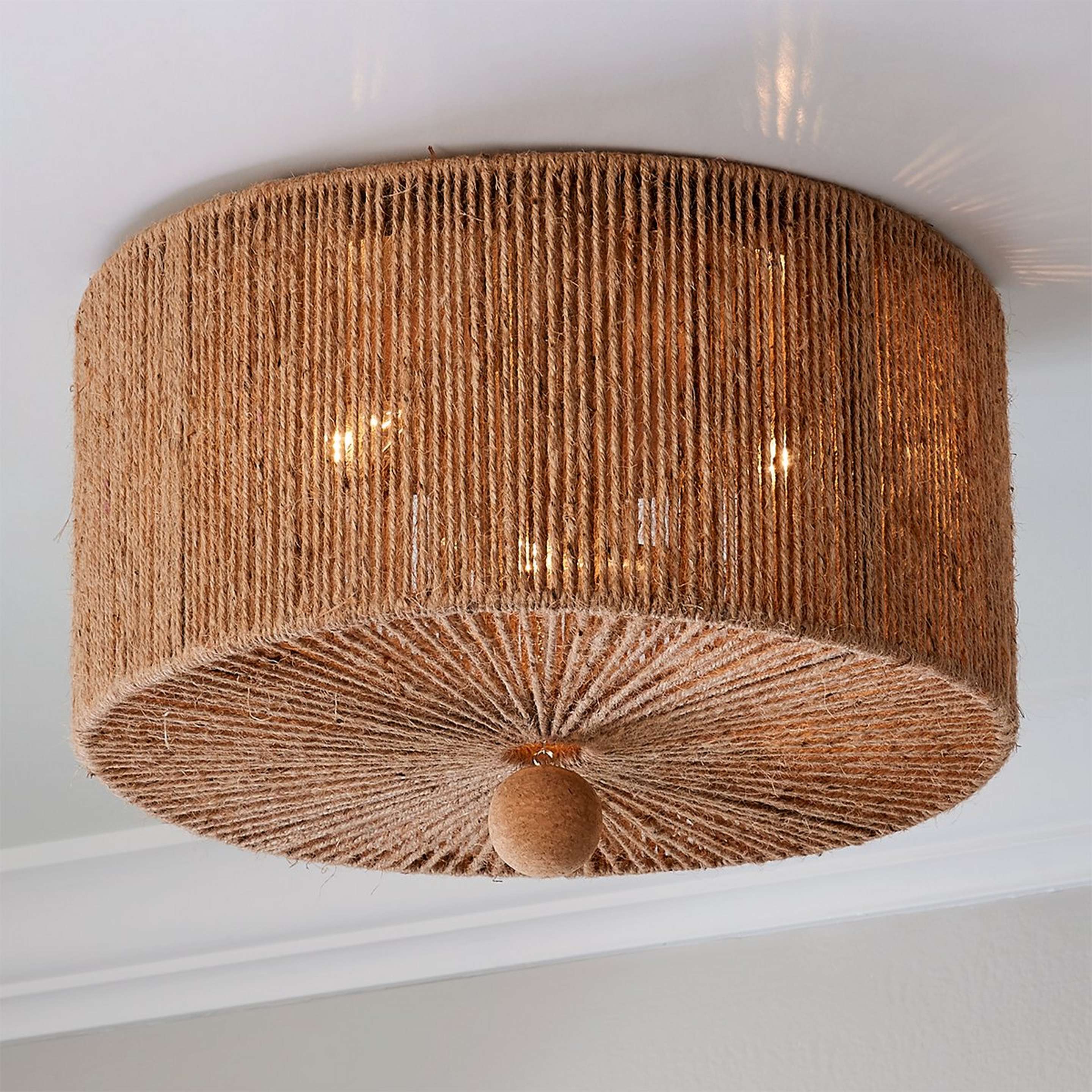 A Refined Jute Drum Ceiling Light with Brushed Khaki / Jute color