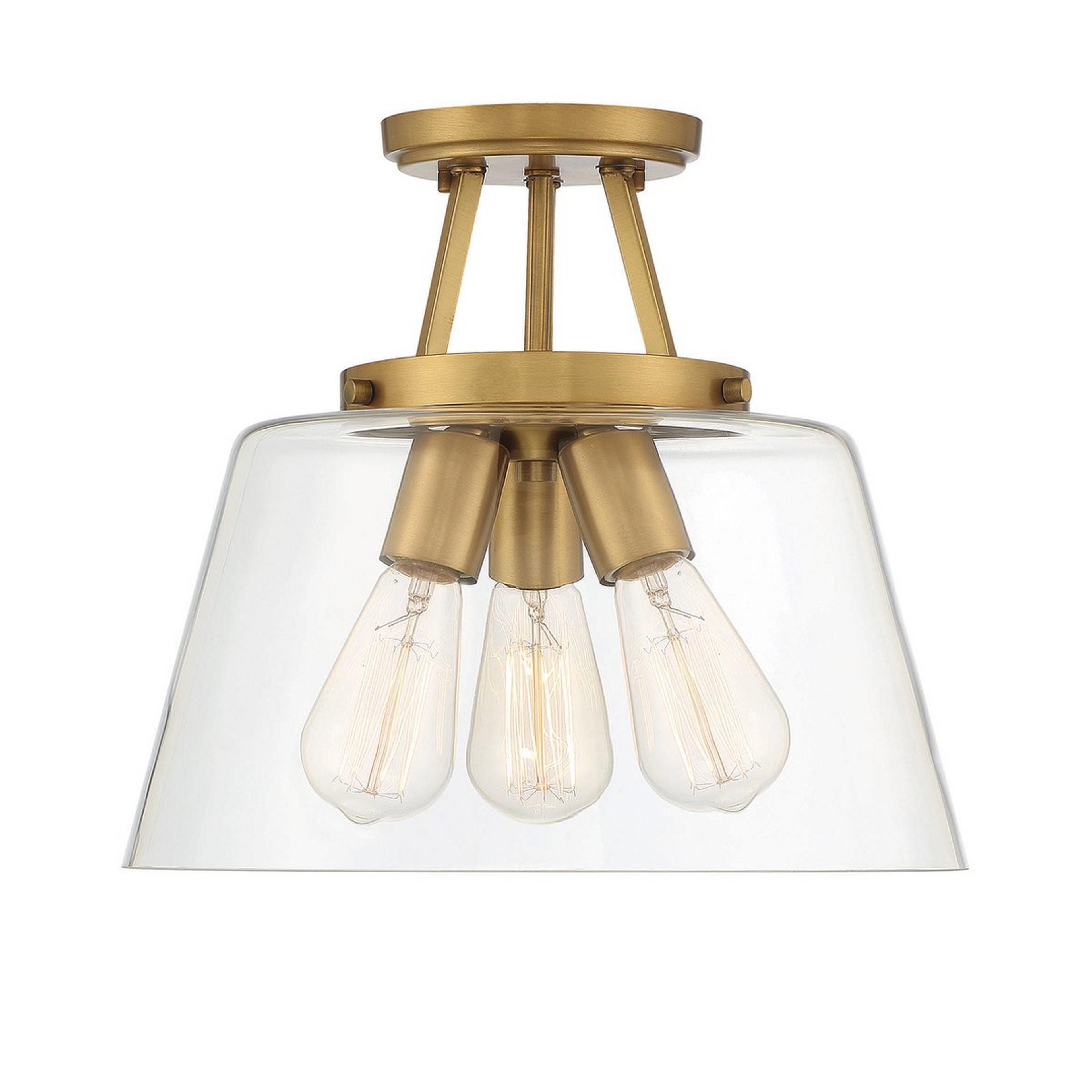 A T Bar Taper Semi-Flush Ceiling Light with Aged Brass / Clear color