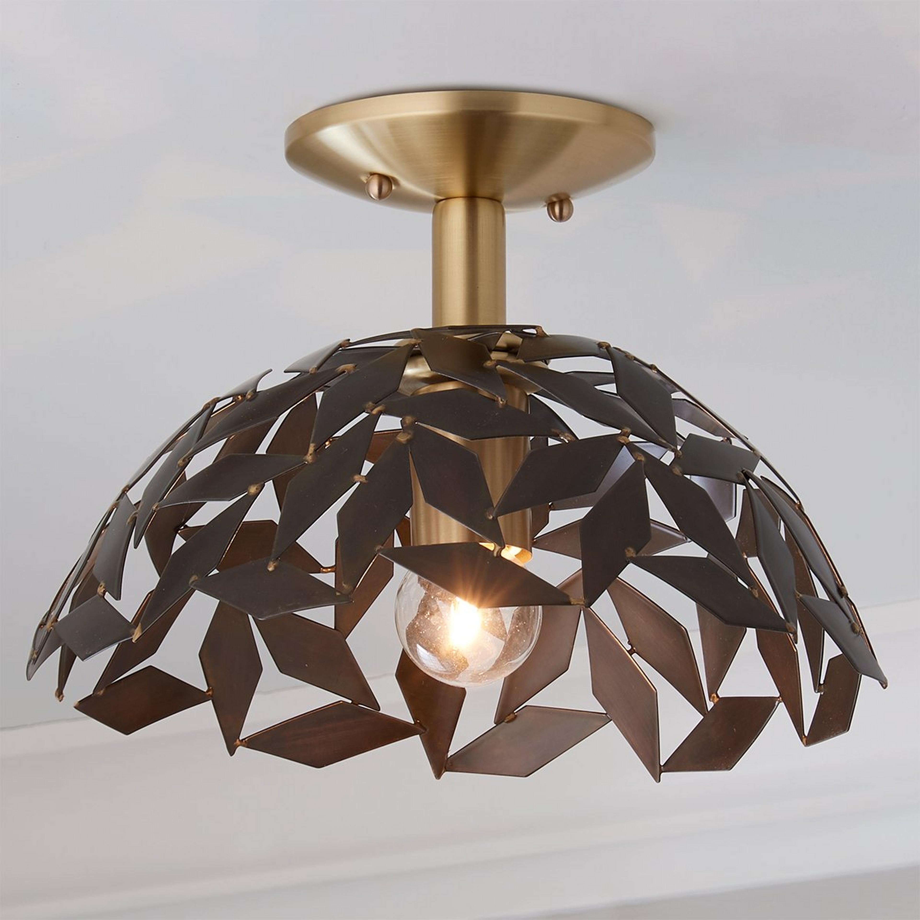 A Pinwheel Flutter Semi-Flush Ceiling Light with Antique Brass / Bronze color