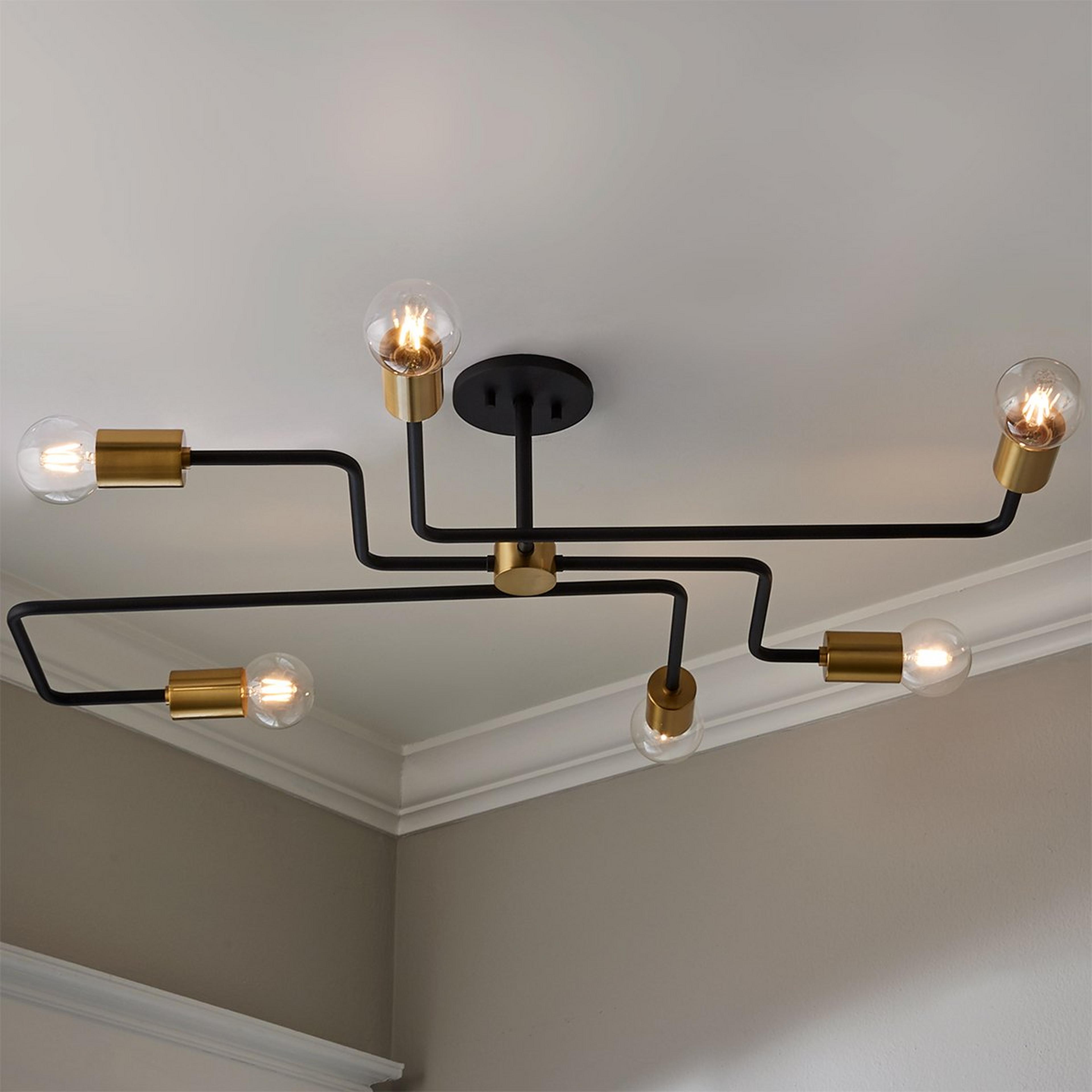 A Replicas Semi-Flush Ceiling Light - Small with Aged Brass / Textured Black color