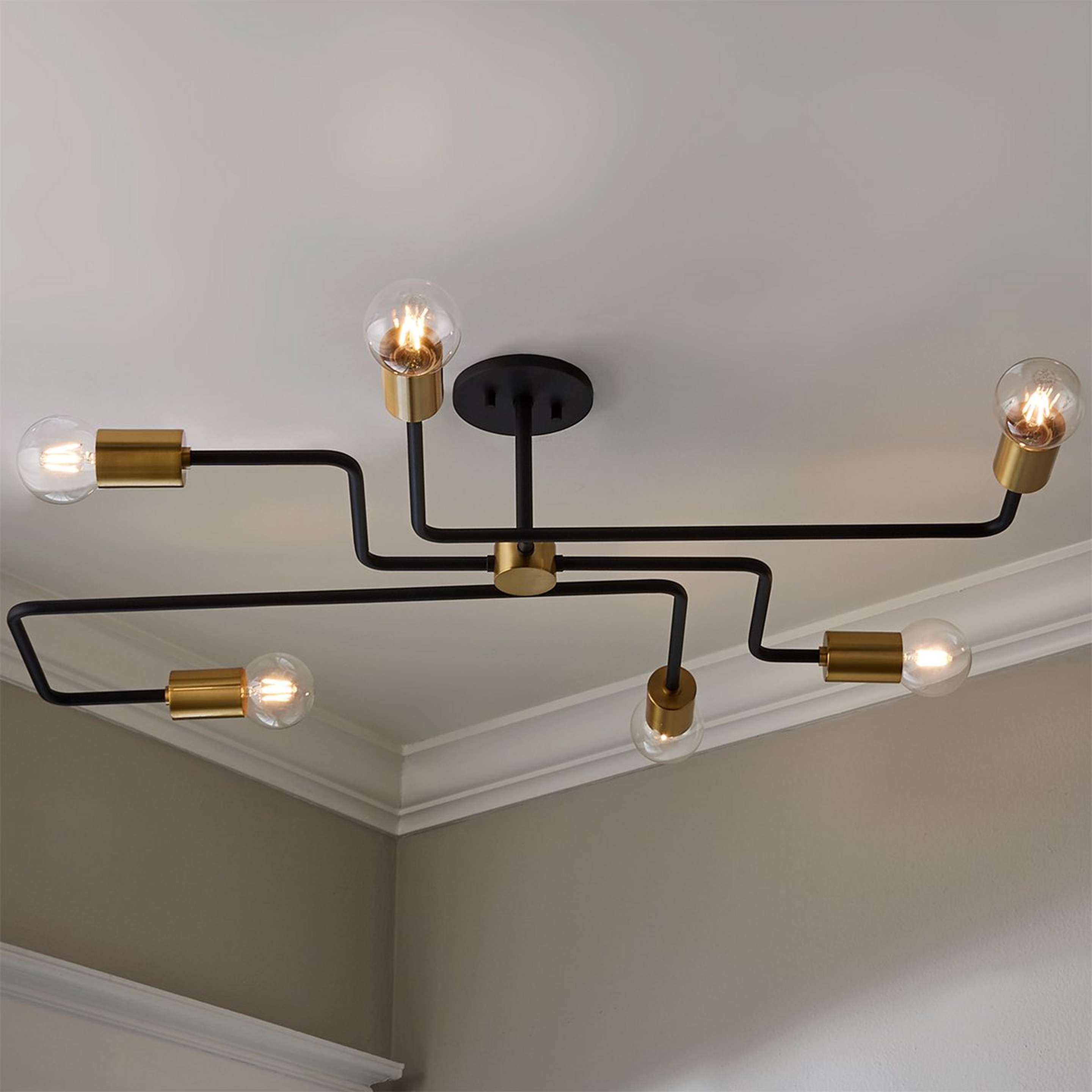 A Replicas Semi-Flush Ceiling Light - Small with Aged Brass / Textured Black color