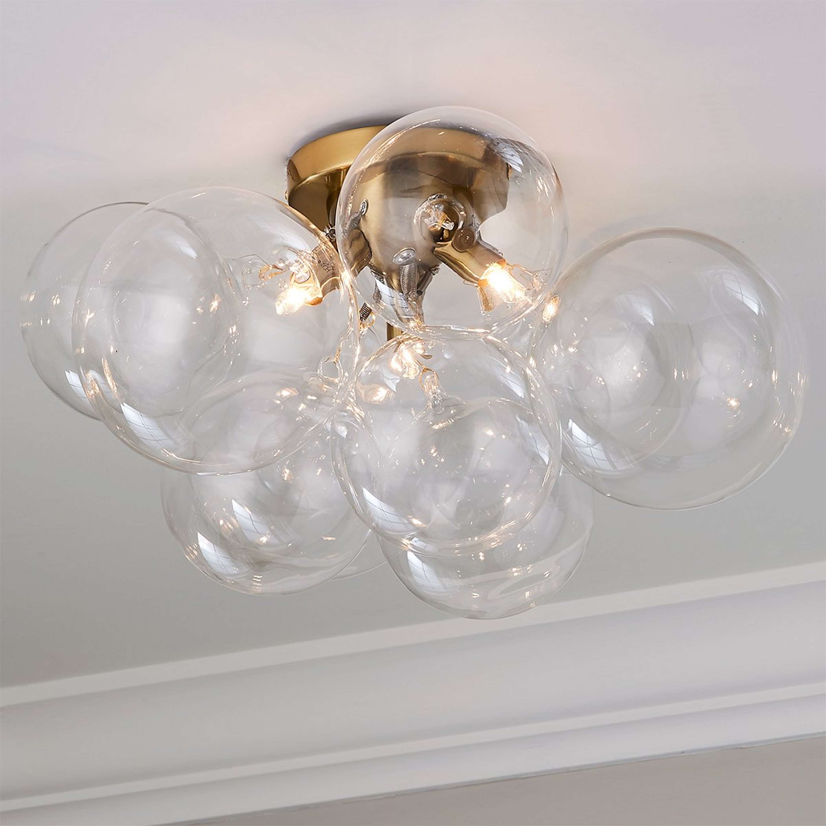 A Bowlby Semi-Flush Ceiling Light with Aged Brass / Clear Glass color