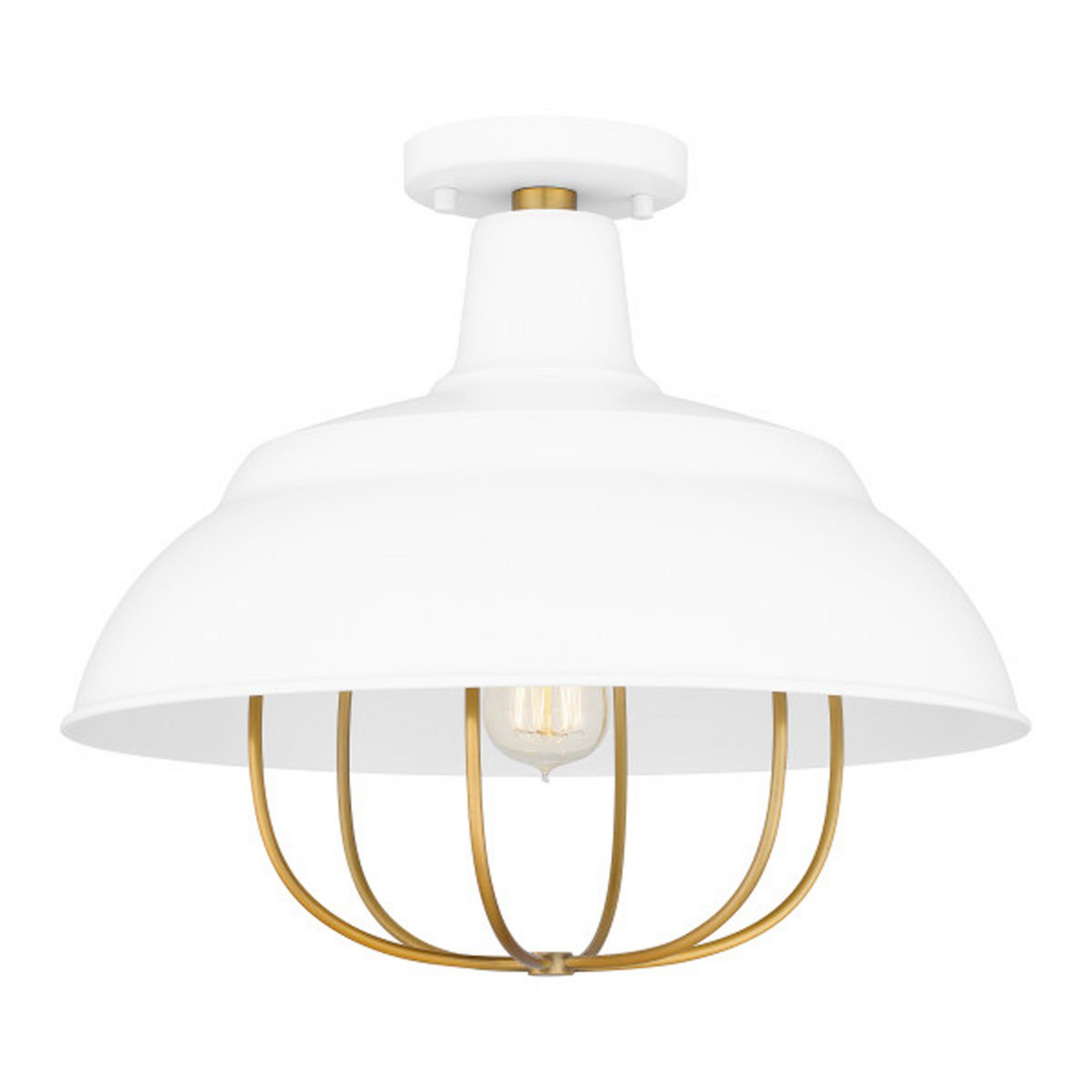 A Caged Duo Convertible Semi-Flush Ceiling Light with White / Gold  color