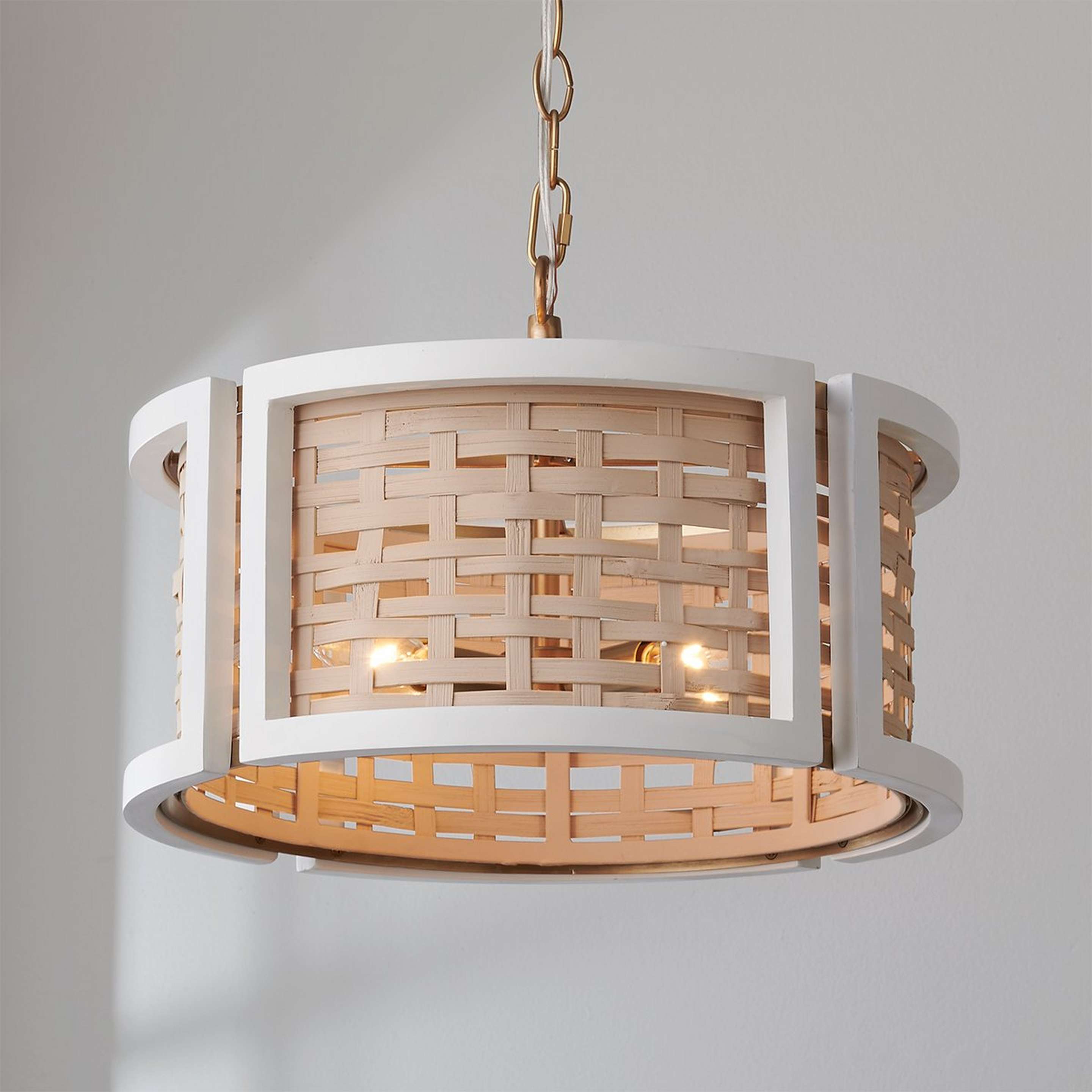 A Natural Navarro Convertible Semi-Flush Ceiling Light with Brass / White Mango Wood / Rattan color