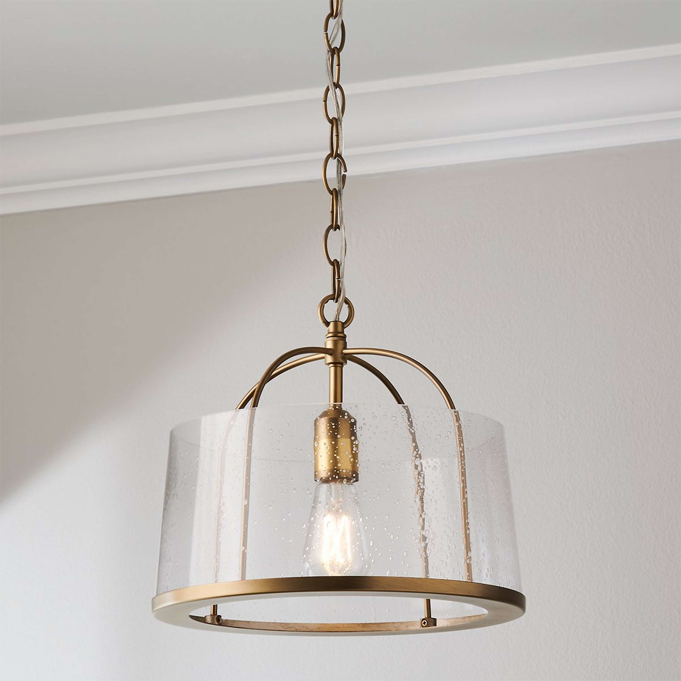 A Willia Convertible Semi-Flush Ceiling Light with Aged Brass / Seeded Glass color