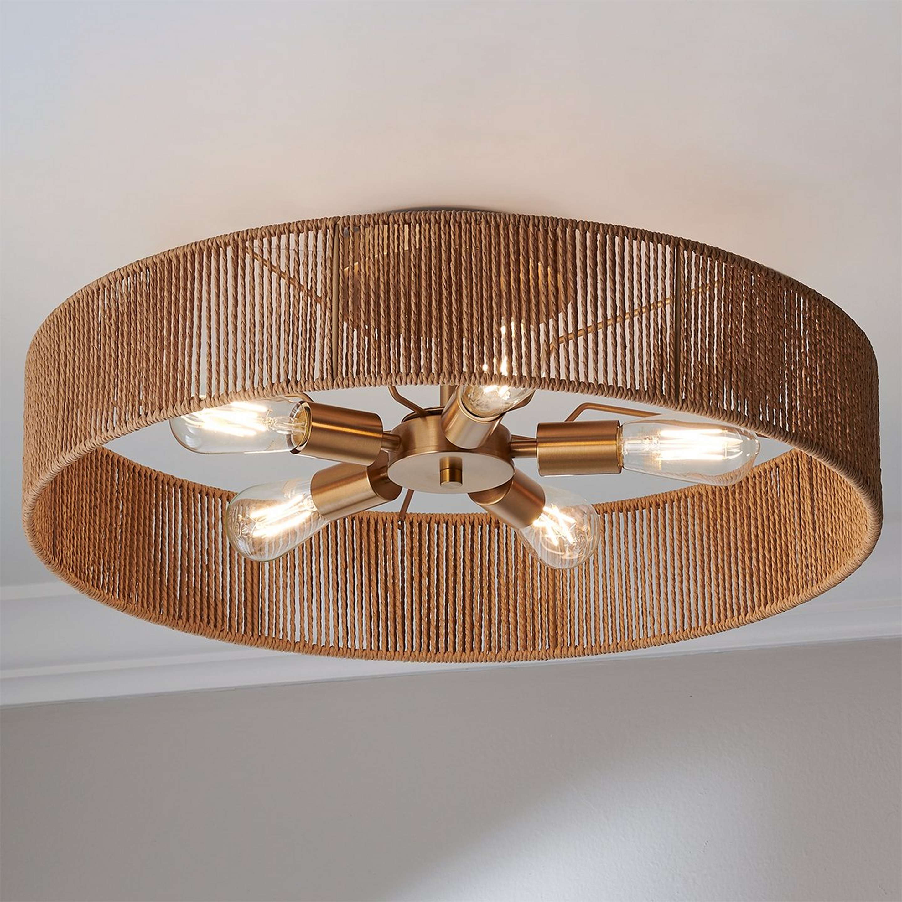 A Roshella Rope Semi-Flush Ceiling Light with Warm Brass / Rope color