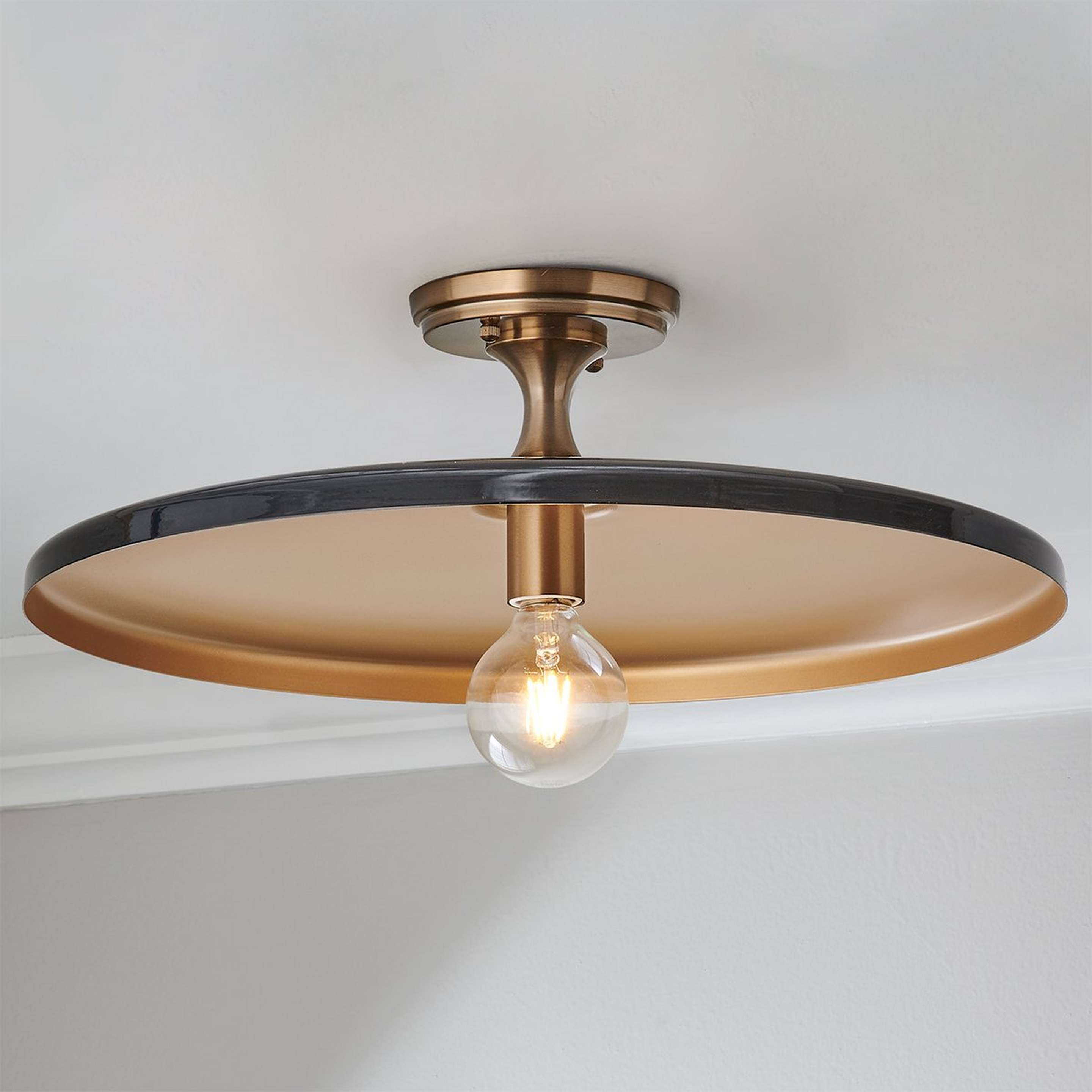 A Chris Loves Julia Victor Semi-Flush Ceiling Light with Brass / Gloss Black color