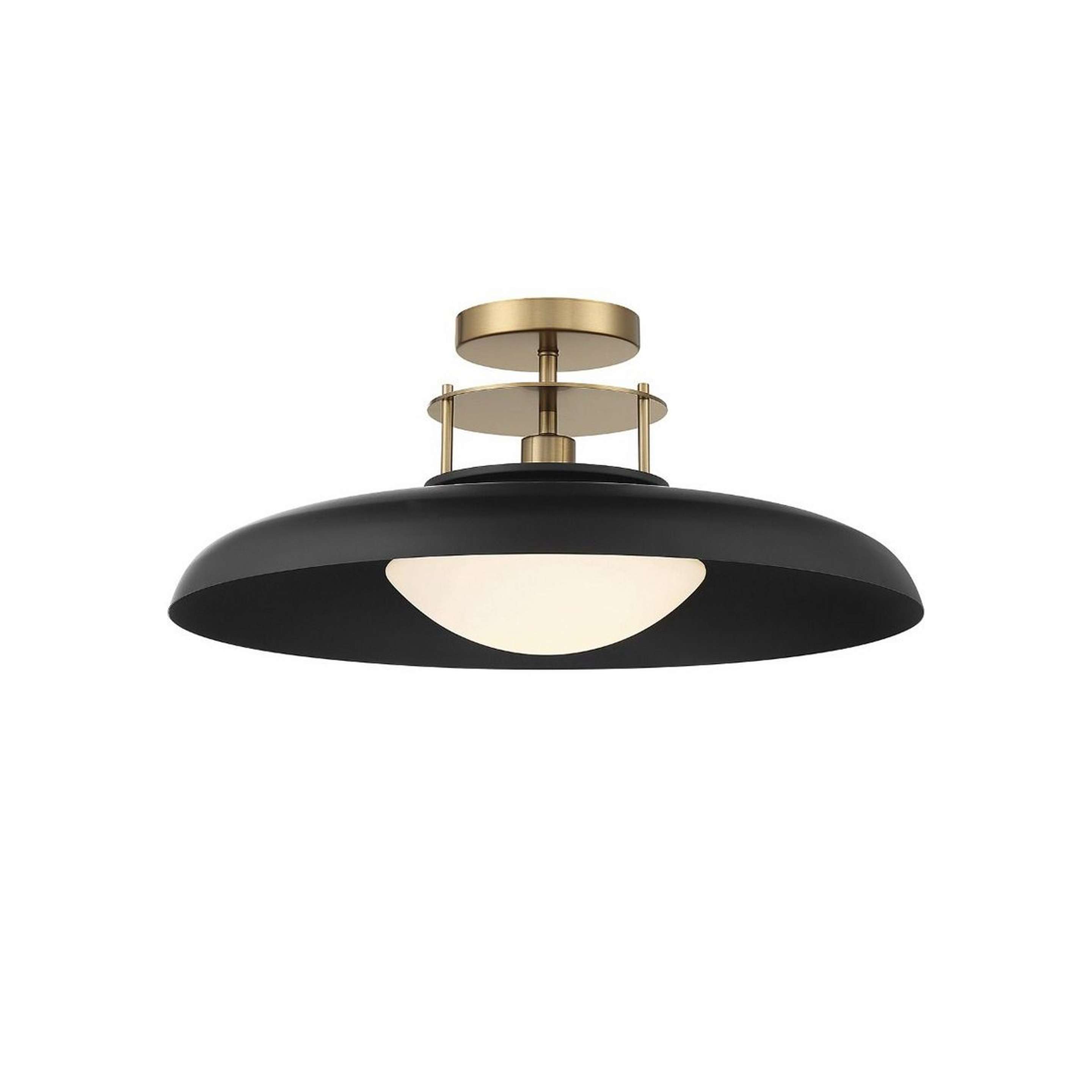 A Carlo Semi-Flush Ceiling Light with Warm Brass / Black / Opal Glass color