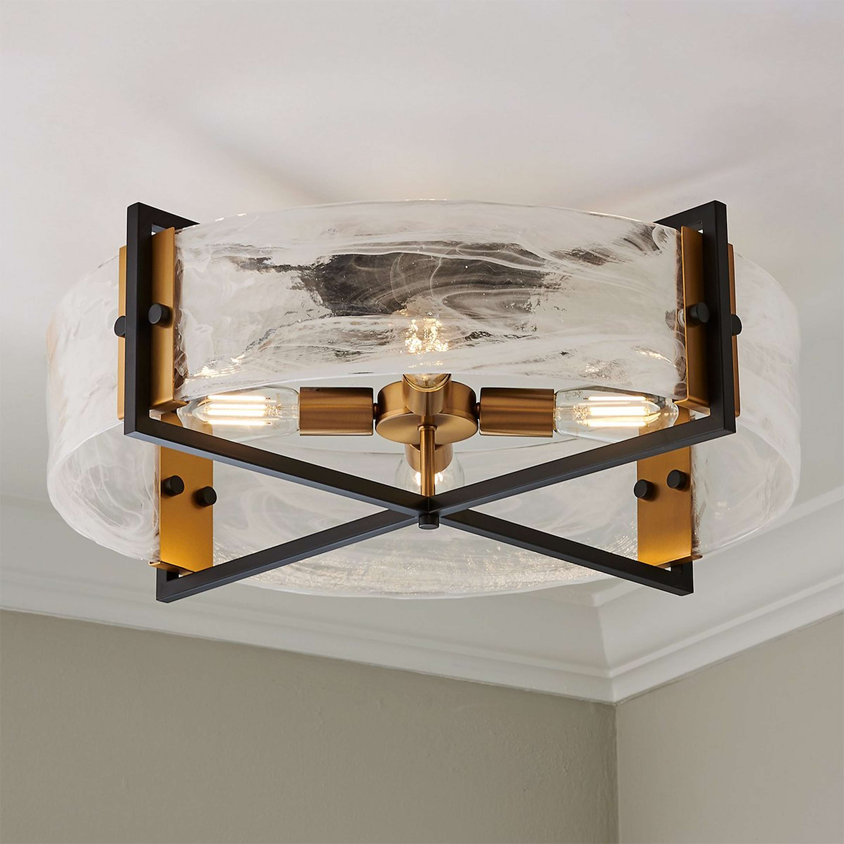 A Cordozo Ceiling Light with Matte Black / Warm Brass / Glazed Glass color