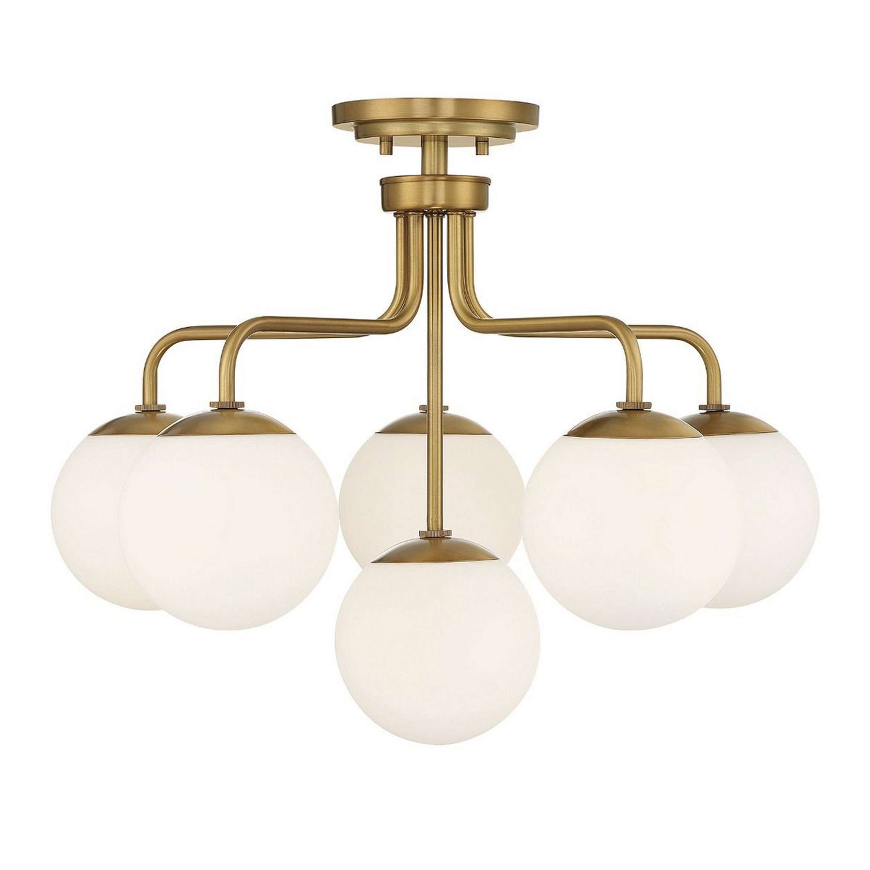 A Asymmetrical Lola Semi-Flush Ceiling Light with Warm Brass / Opal Glass color