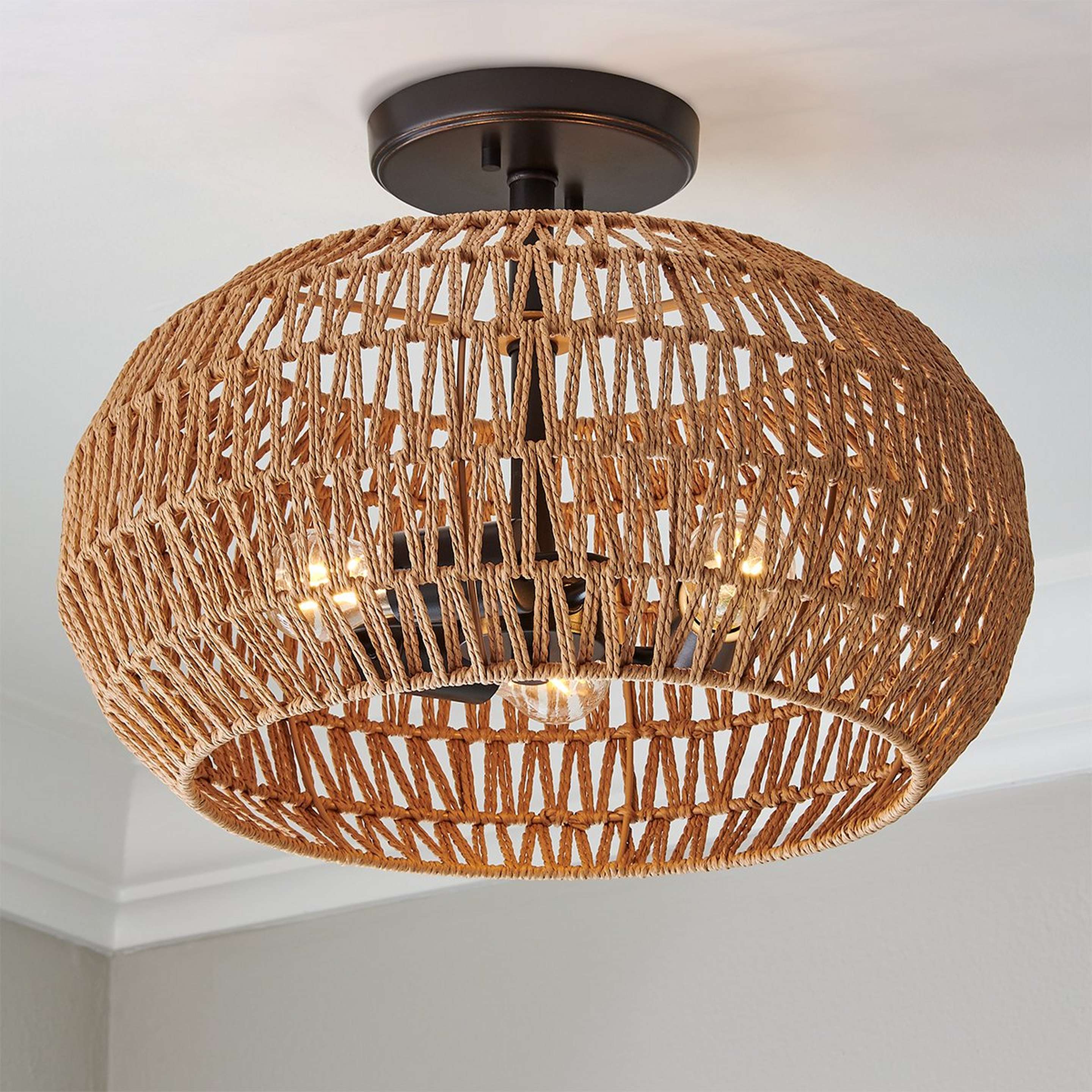 A Tropical Oasis Semi-Flush Ceiling Light with Bronze / Natural color