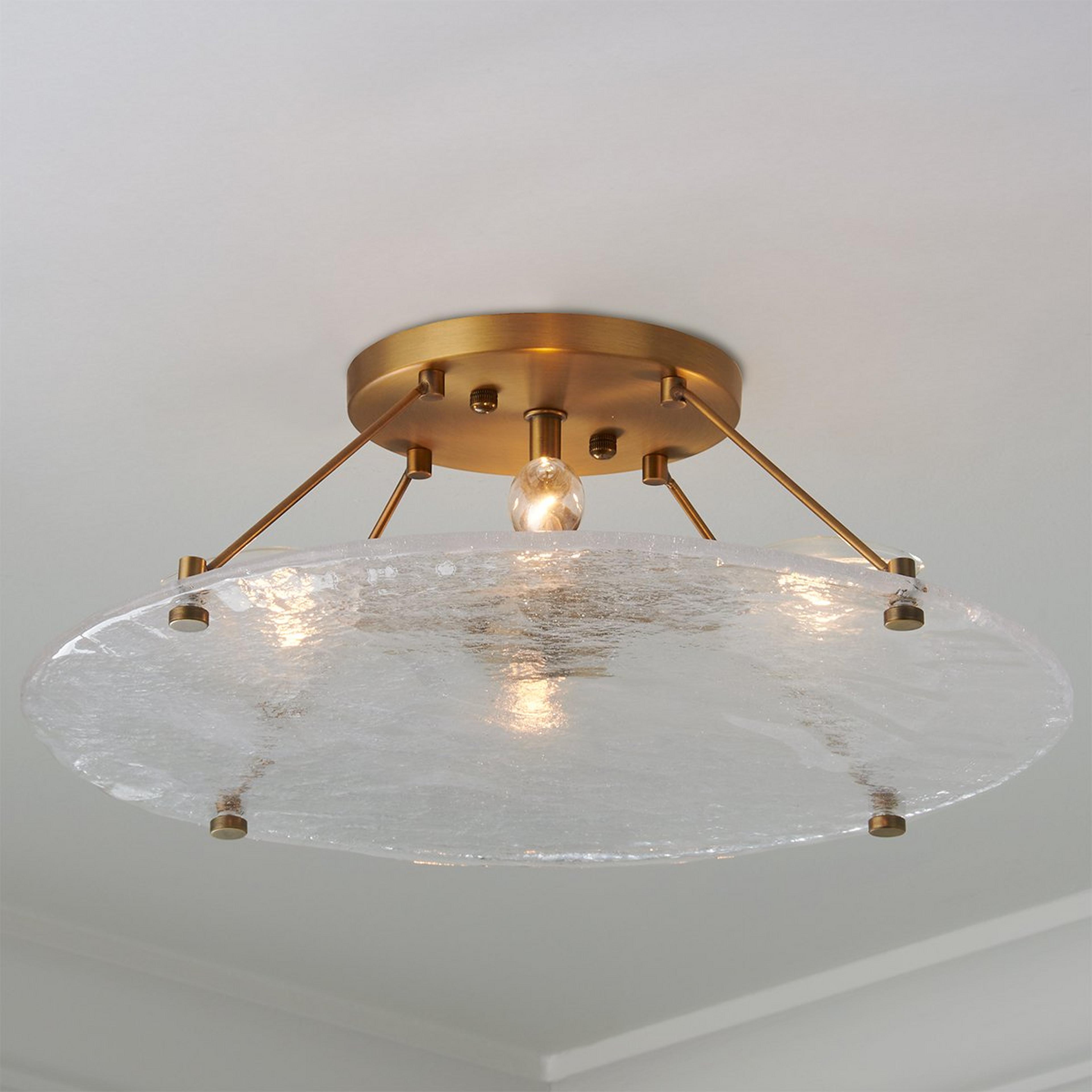A Serilda Semi-Flush Ceiling Light with Gold / Textured Tempered Glass color