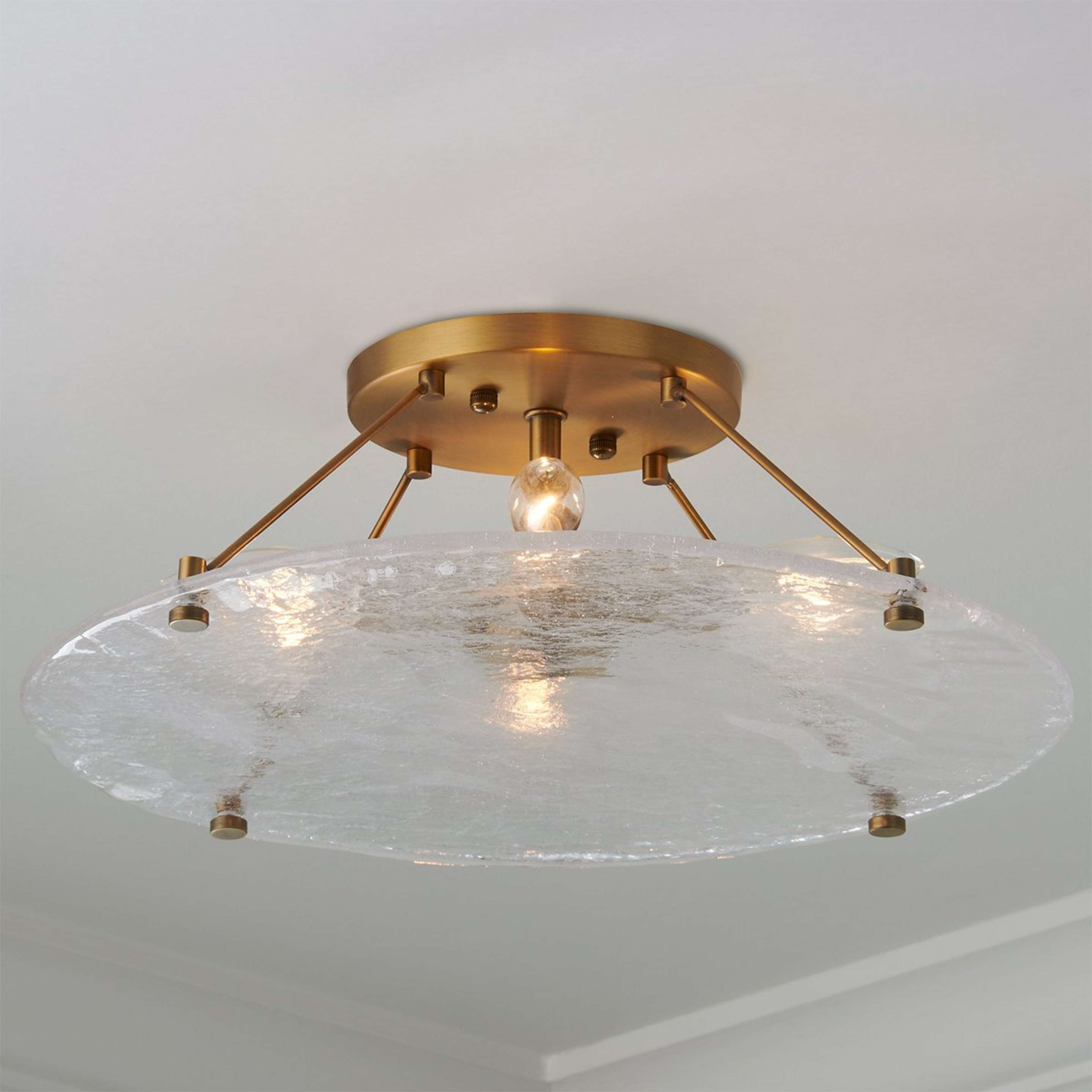 A Serilda Semi-Flush Ceiling Light with Gold / Textured Tempered Glass color