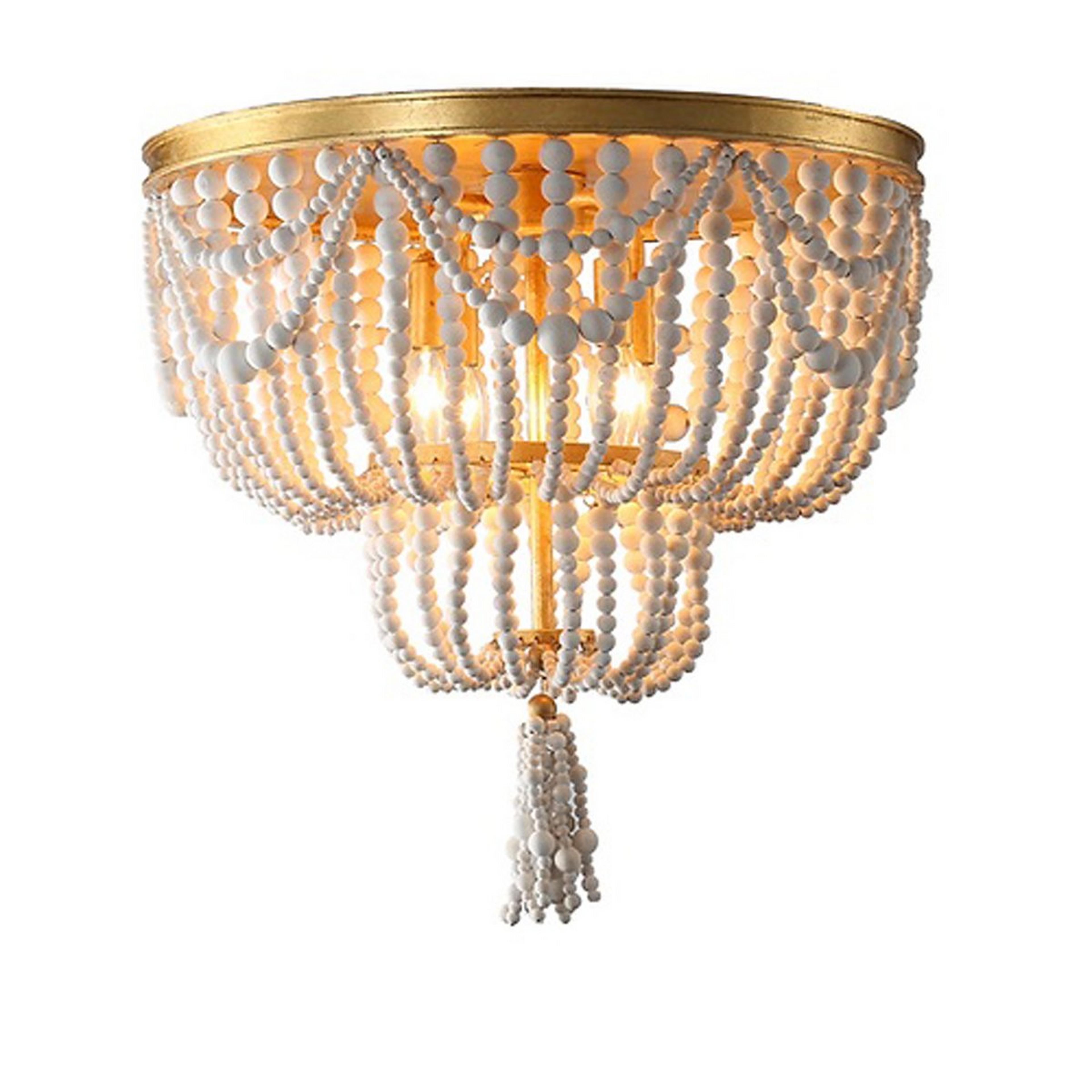 A Santini Beaded Semi-Flush Ceiling Light with Aged Gold / White Wood Beads color