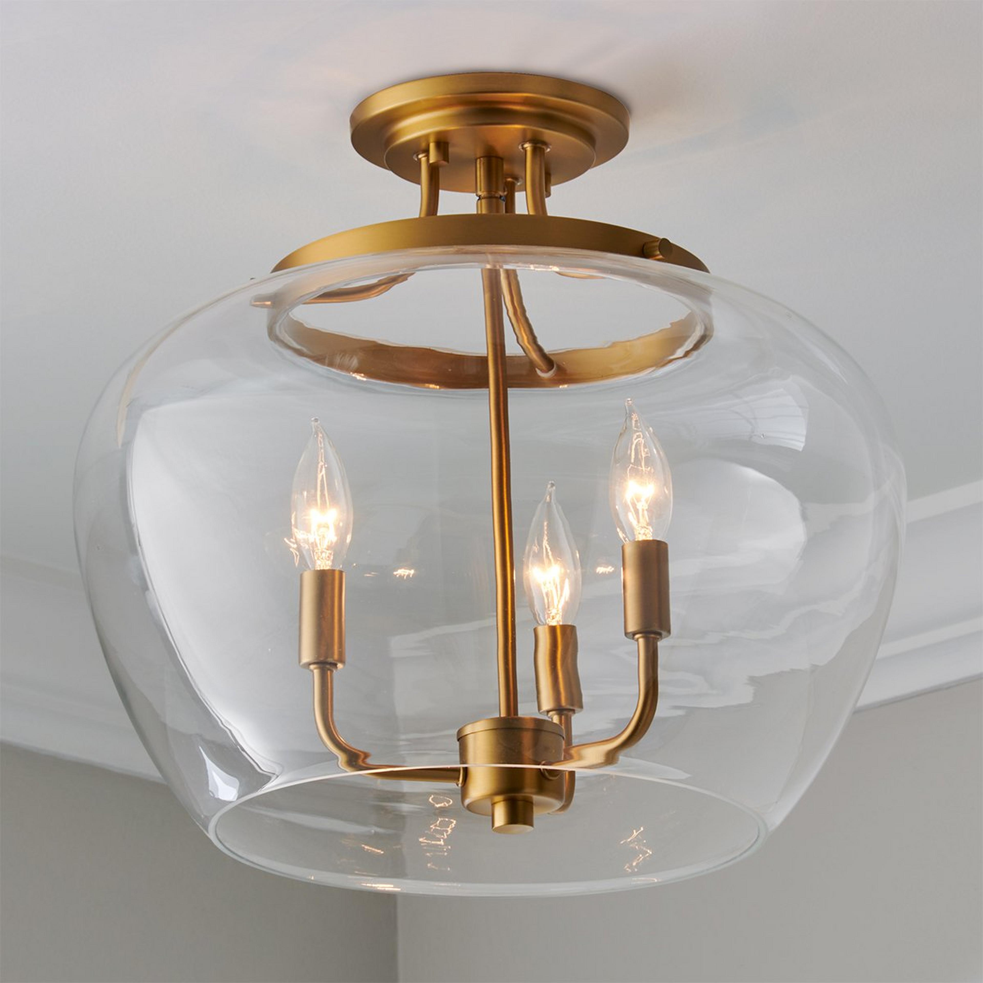 A Dovenby Semi-Flush Ceiling Light - Large with Brass / Clear Glass color