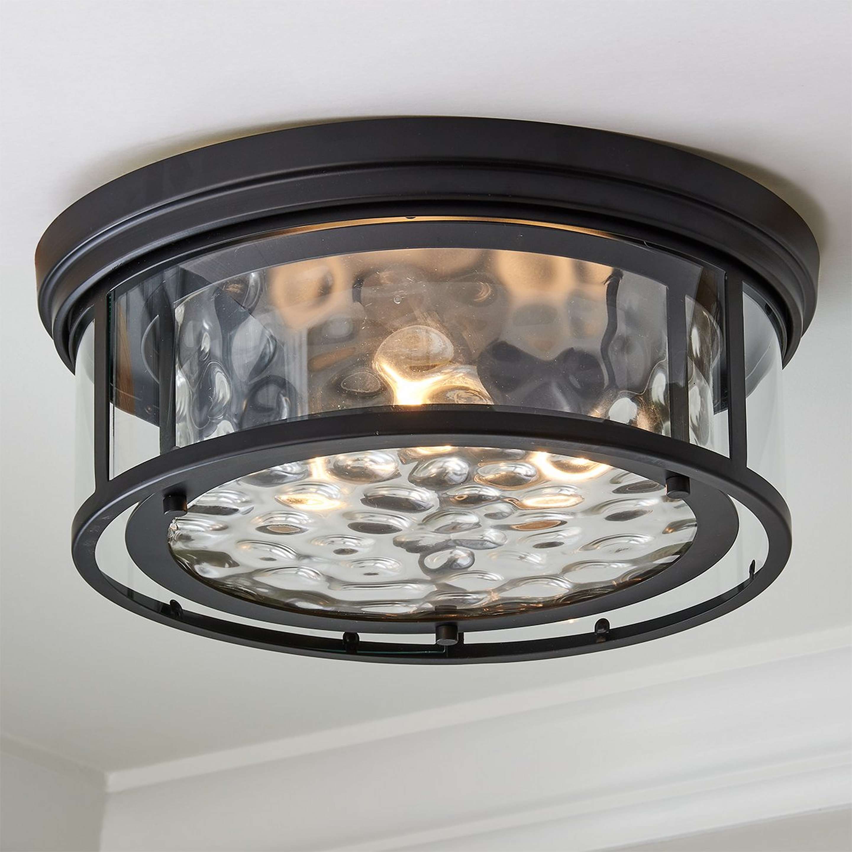 A Nautical Delaura Ceiling Light - Small with Matte Black / Clear Wavy Glass color