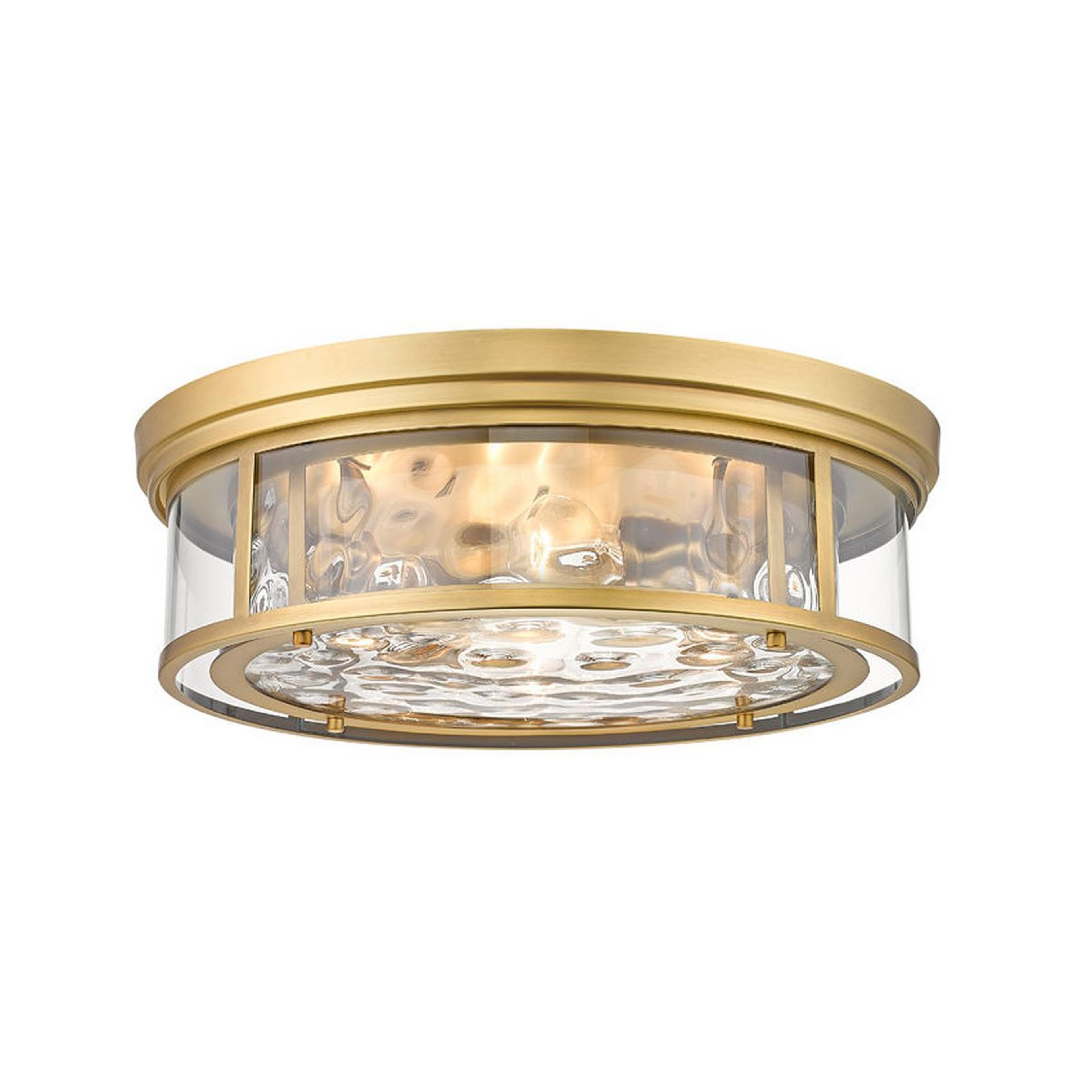 A Nautical Delaura Ceiling Light - Large with Rubbed Brass / Clear Wavy Glass color
