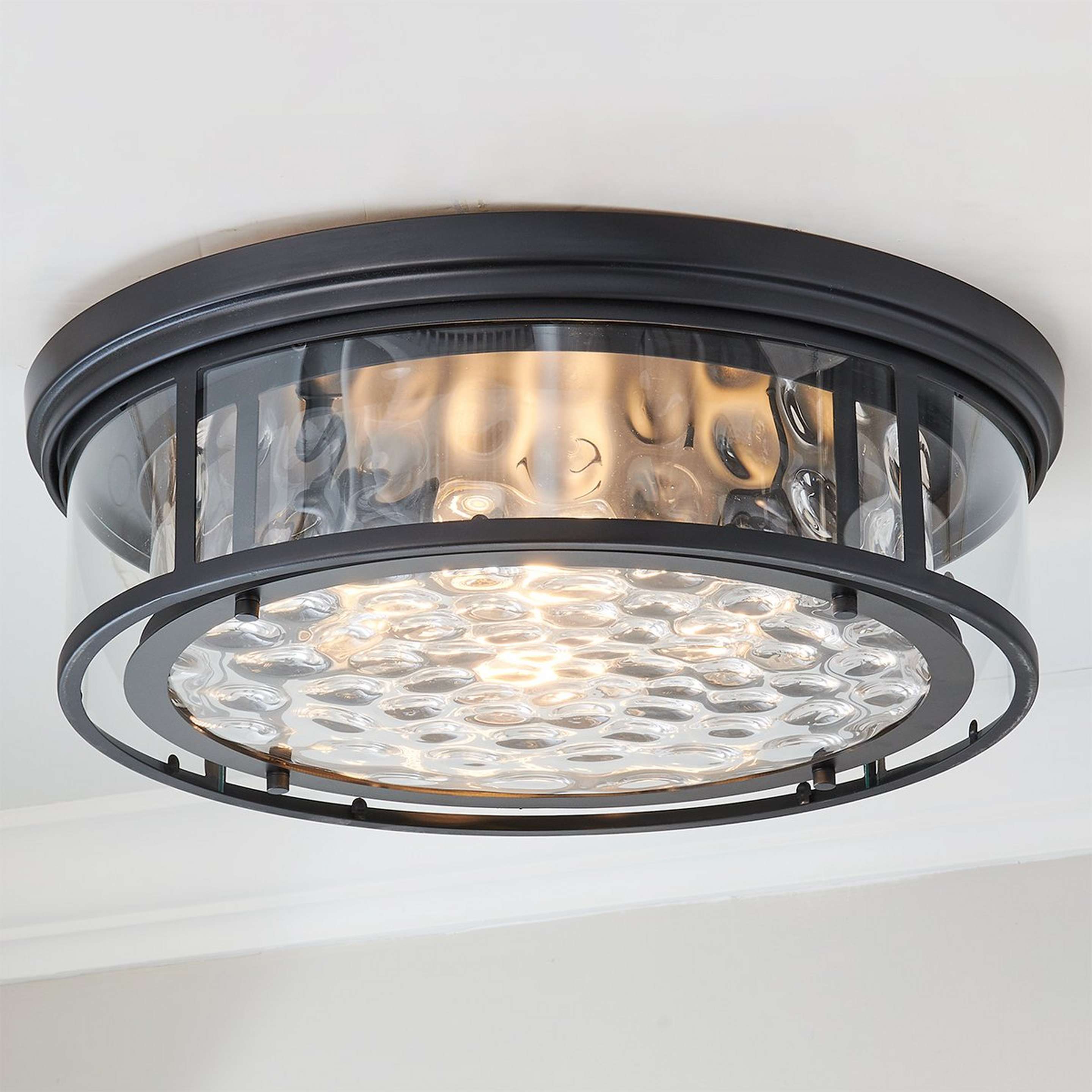 A Nautical Delaura Ceiling Light - Large with Matte Black / Clear Wavy Glass color