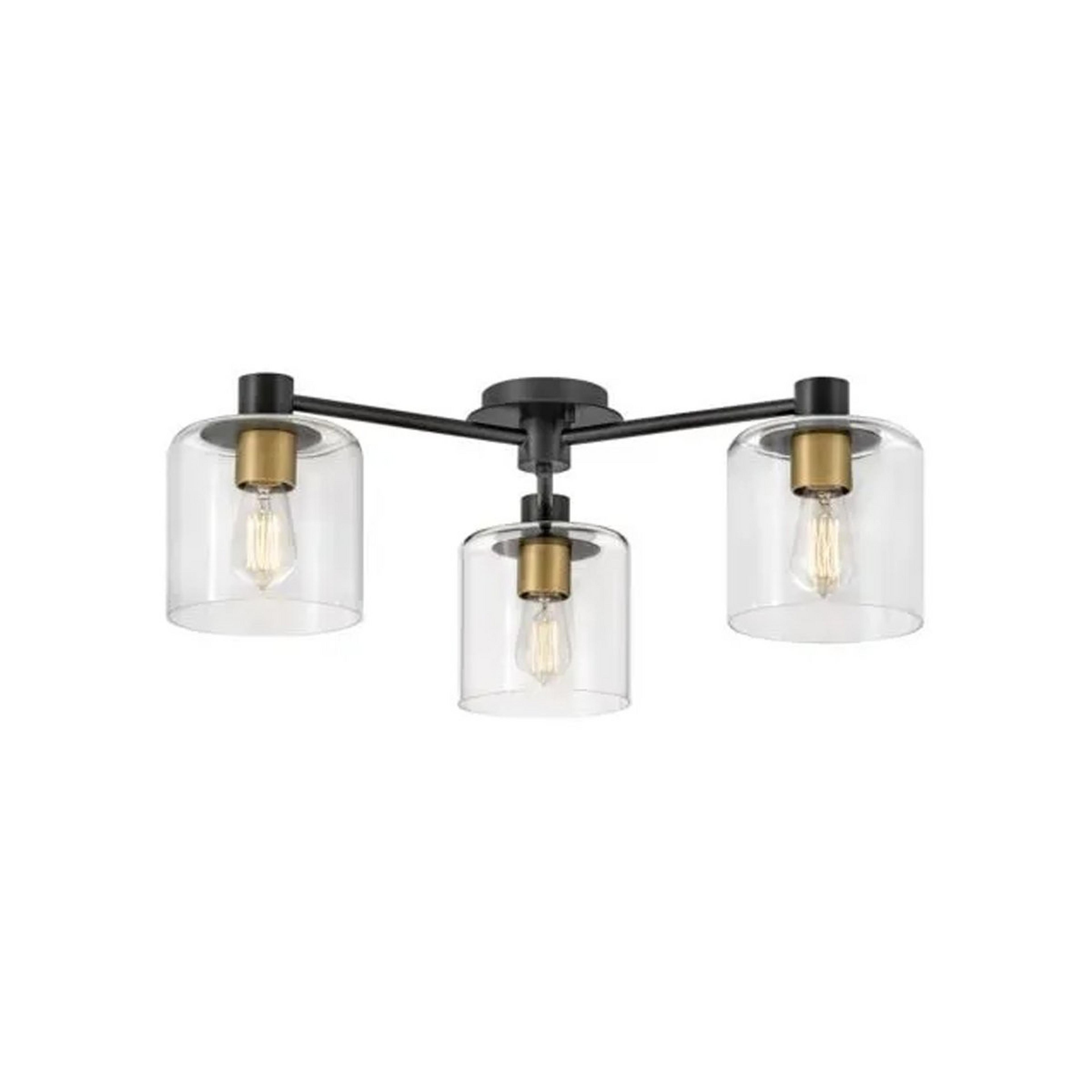 A Arlington Semi-Flush Ceiling Light - Small with Black / Brass / Clear Glass color
