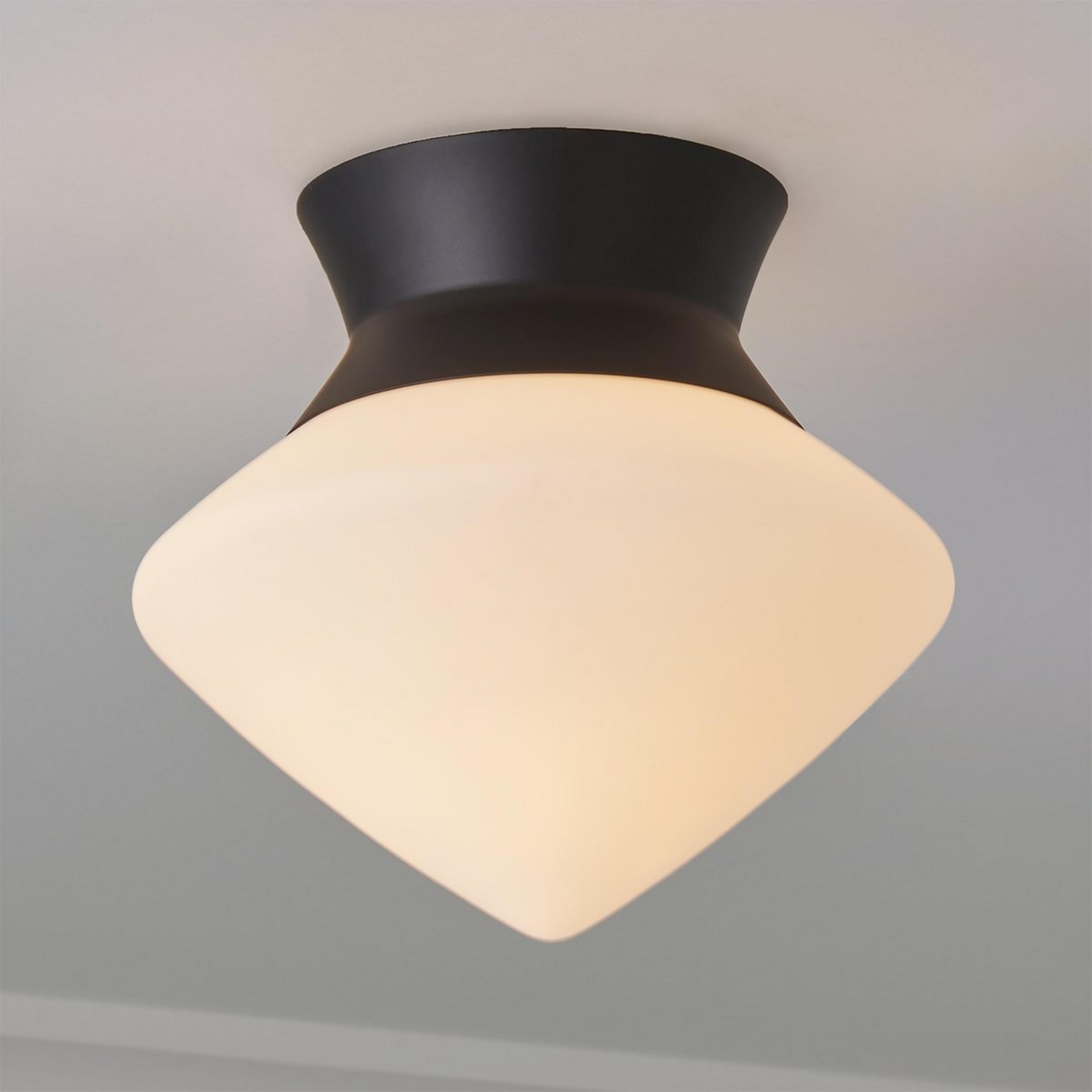 A Levau Semi-Flush Ceiling Light with Matte Black / Opal Matte Glass color