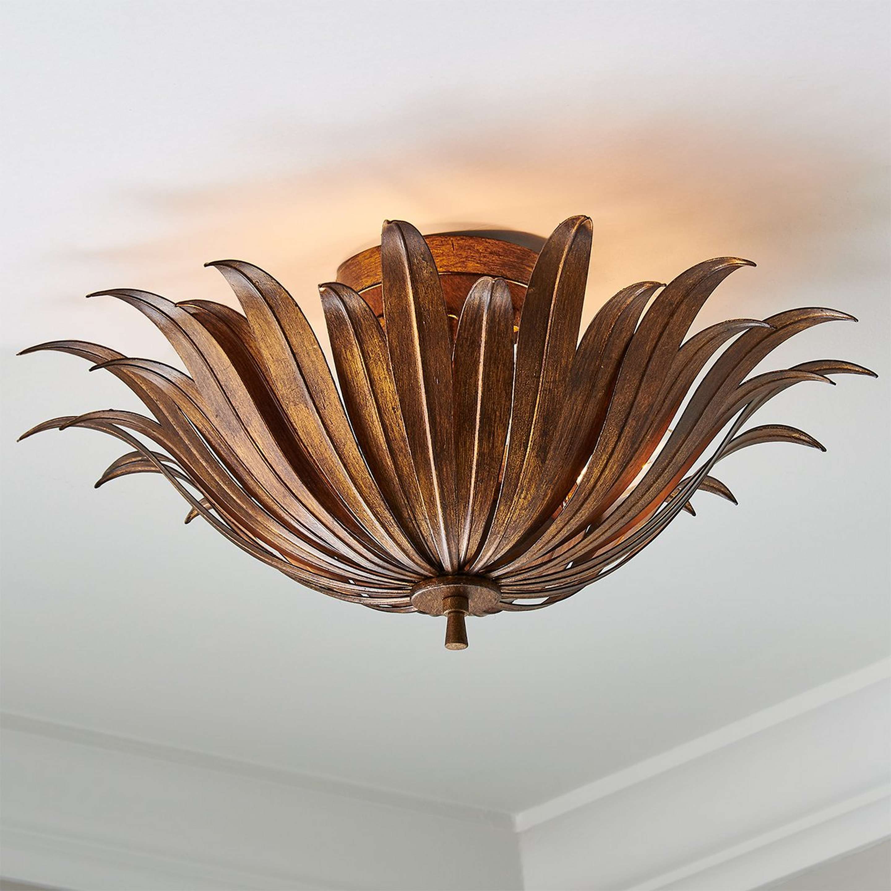 A Vicenzio Leaf Semi-Flush Ceiling Light with Antique Gold color