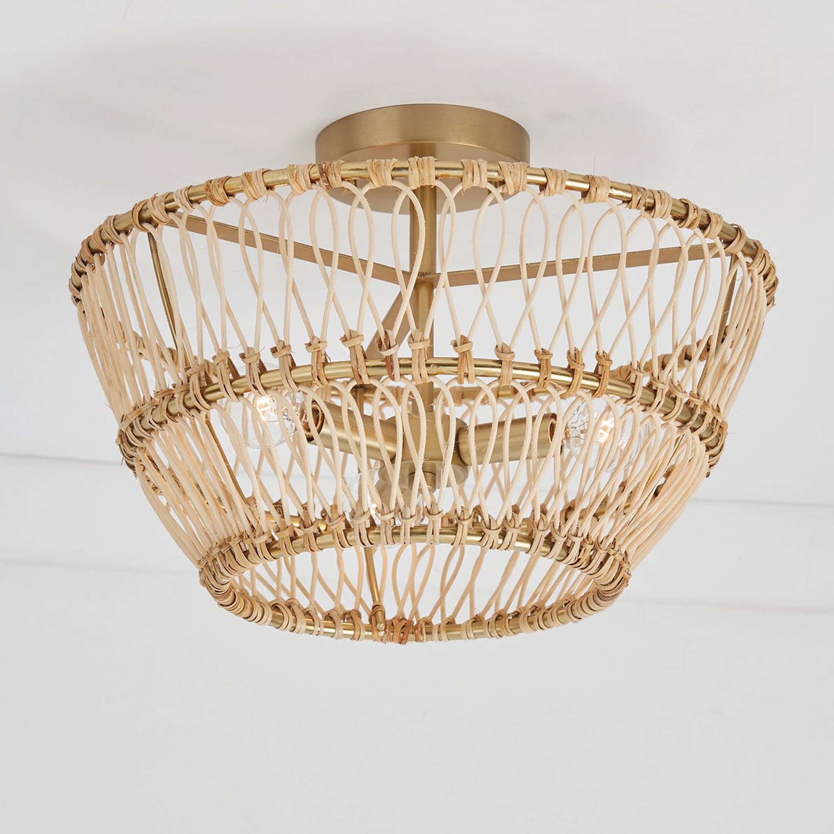 A Natural Rowan Convertible Semi-Flush Ceiling Light with Brass / Rattan color
