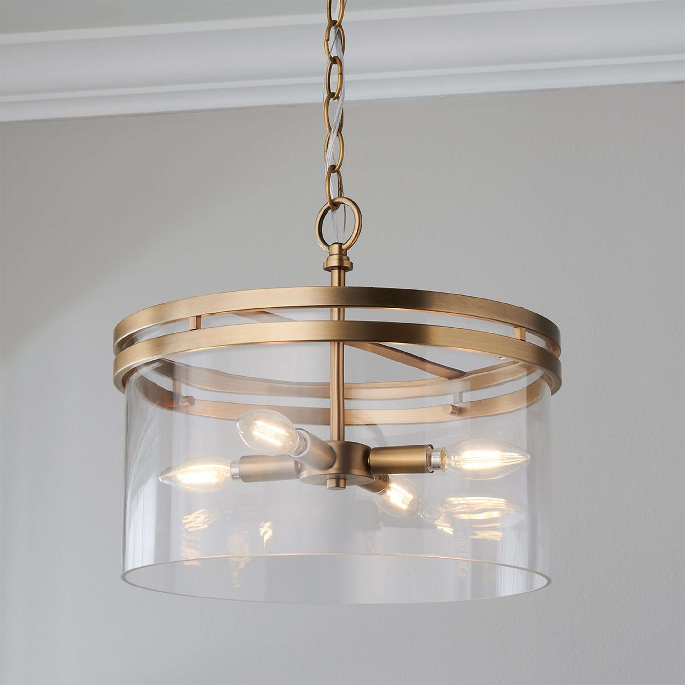 A Neysha Convertible Semi-Flush Ceiling Light with Aged Brass / Clear Glass color