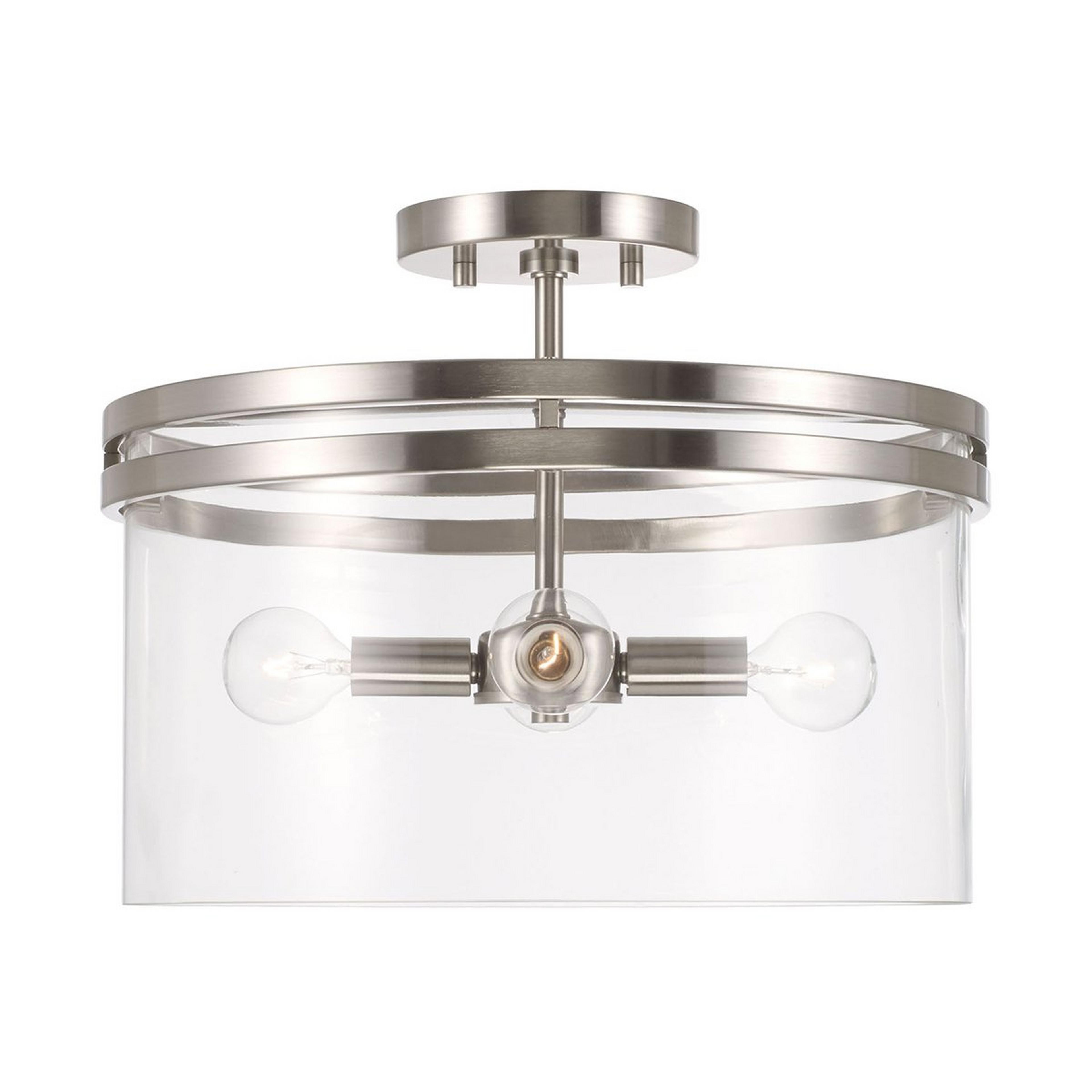 A Neysha Convertible Semi-Flush Ceiling Light with Brushed Nickel / Clear Glass color