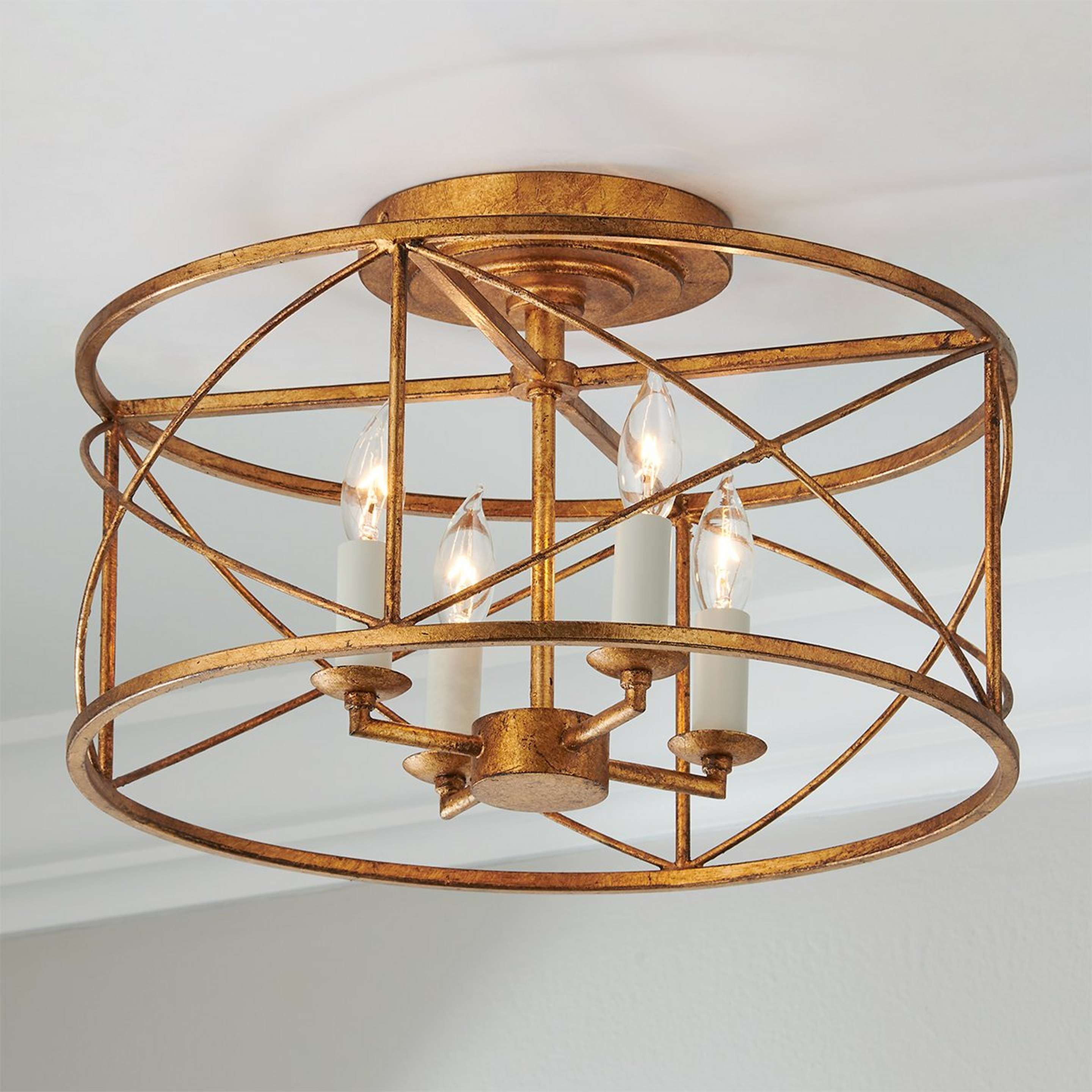 A Camunez Drum Semi-Flush Ceiling Light with Aged Gold color
