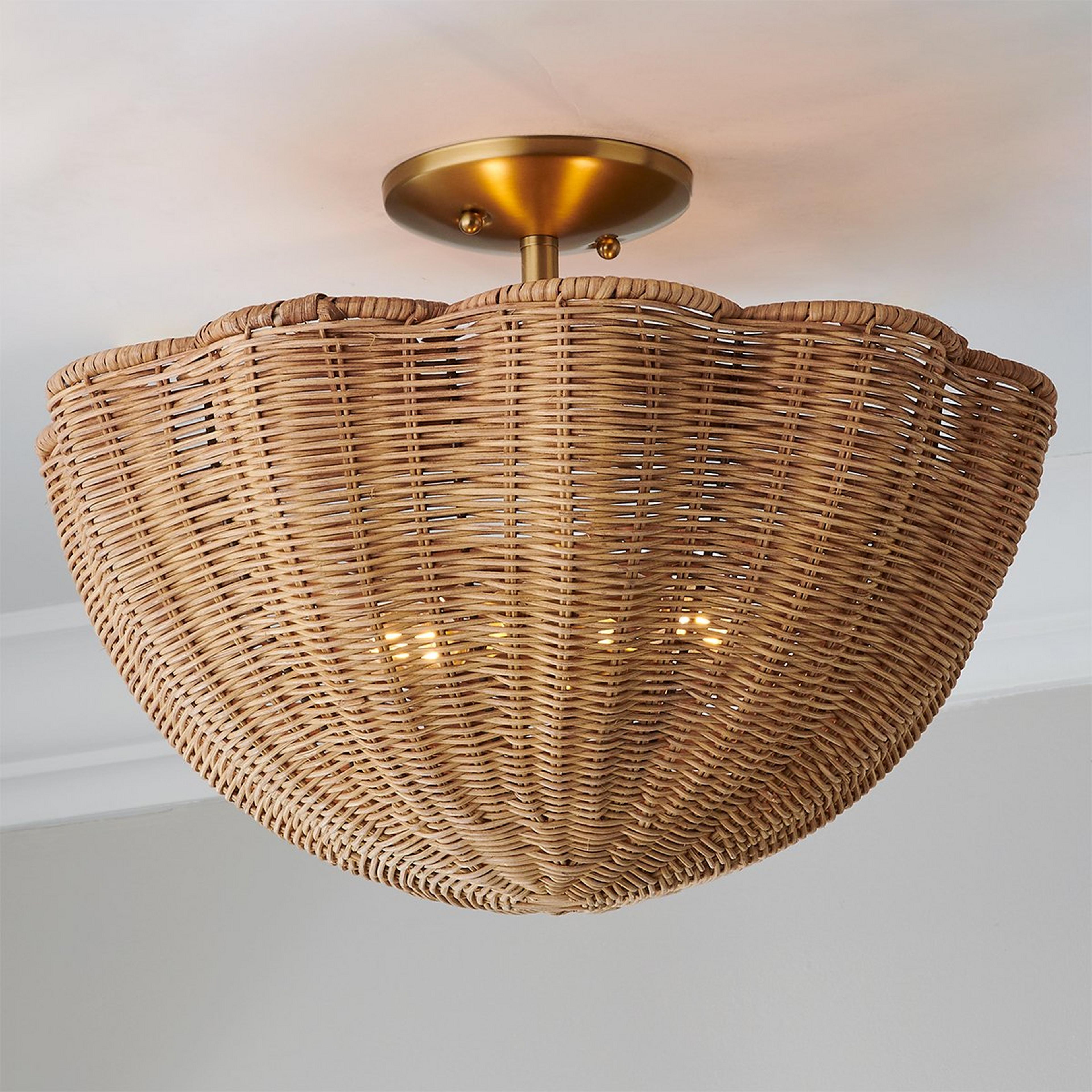 A Chris Loves Julia Greta Ceiling Light with Aged Brass / Rattan color