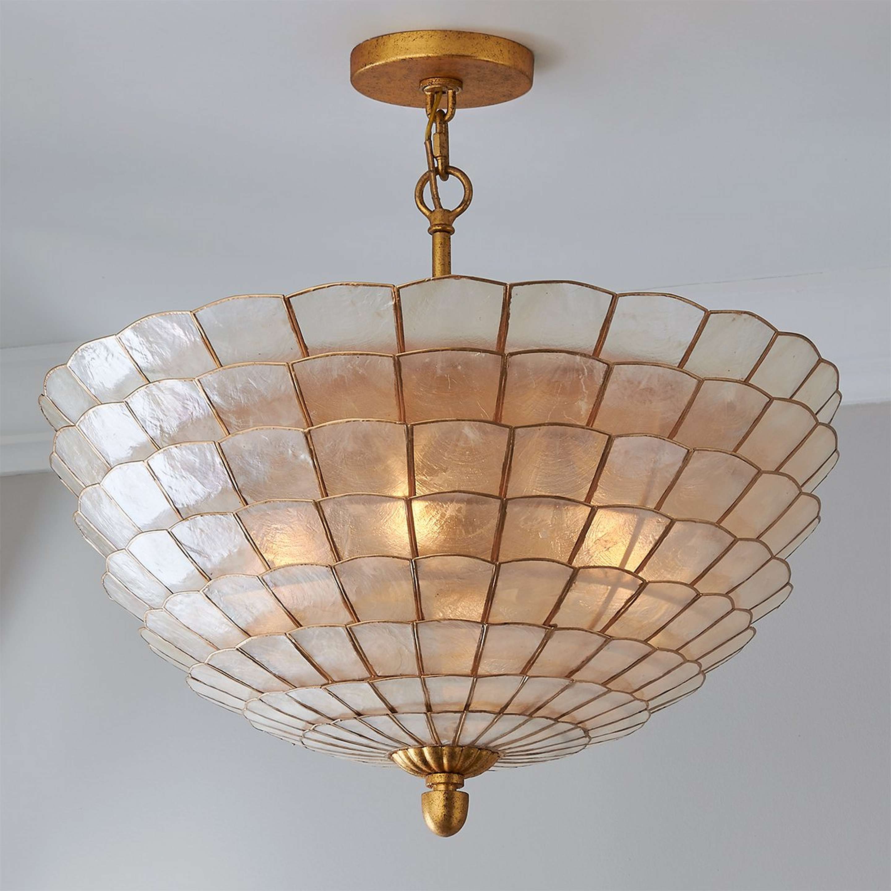 A Sandra Capiz Convertible Semi-Flush Ceiling Light with Gold Leaf / Capiz Shell color