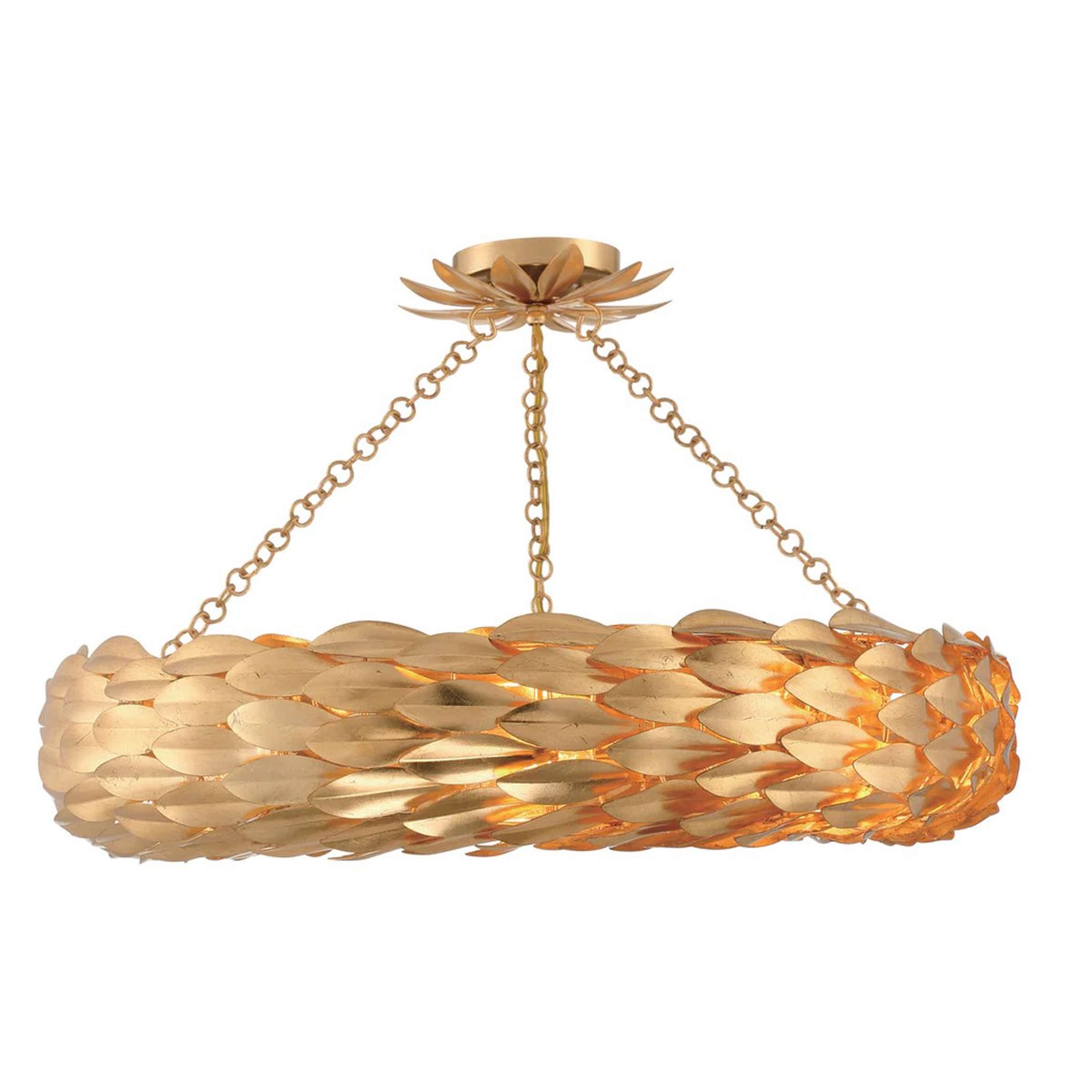 A Olive Leaf Convertible Halo Chandelier - 24" with Antique Gold color