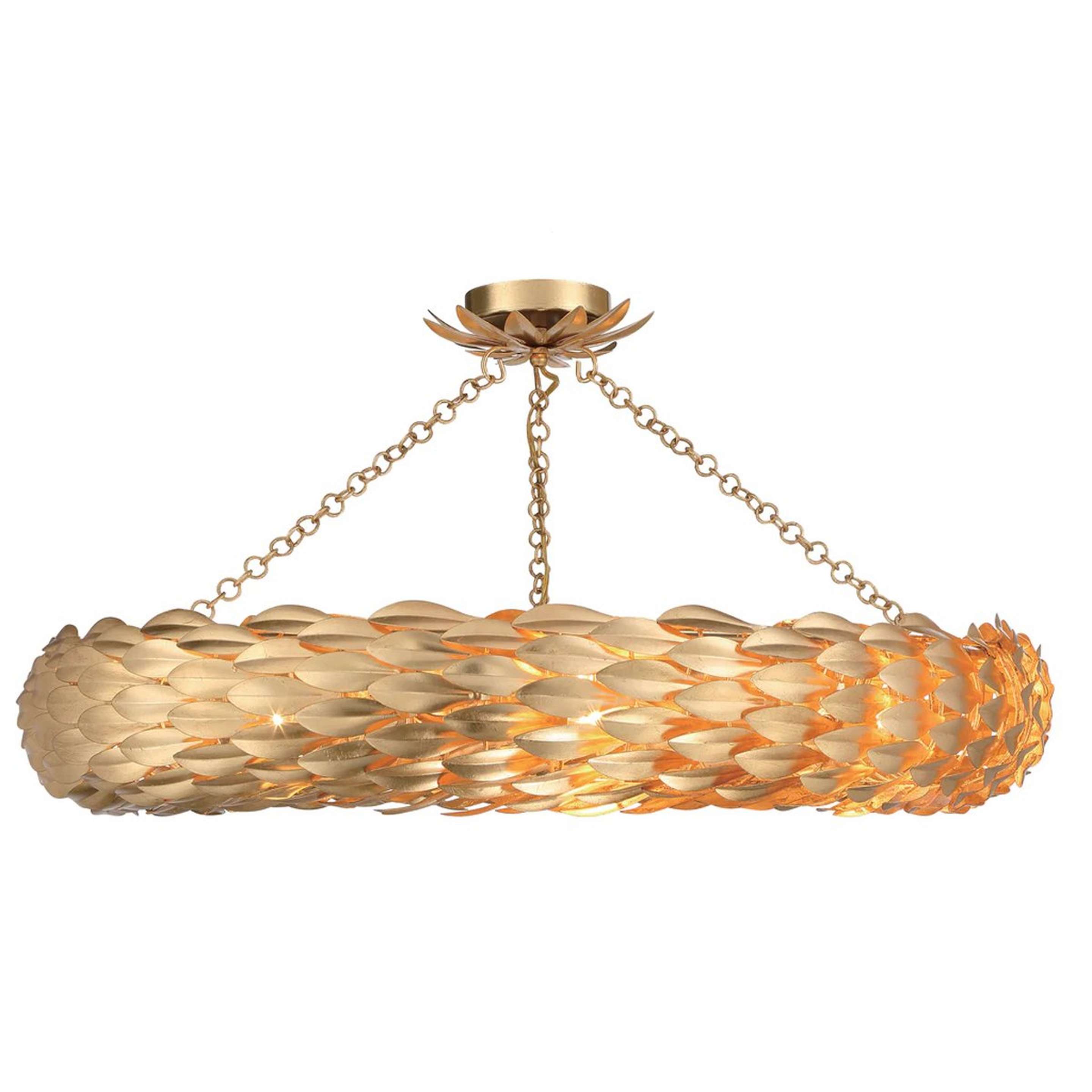 A Olive Leaf Convertible Halo Chandelier - 34" with Antique Gold color